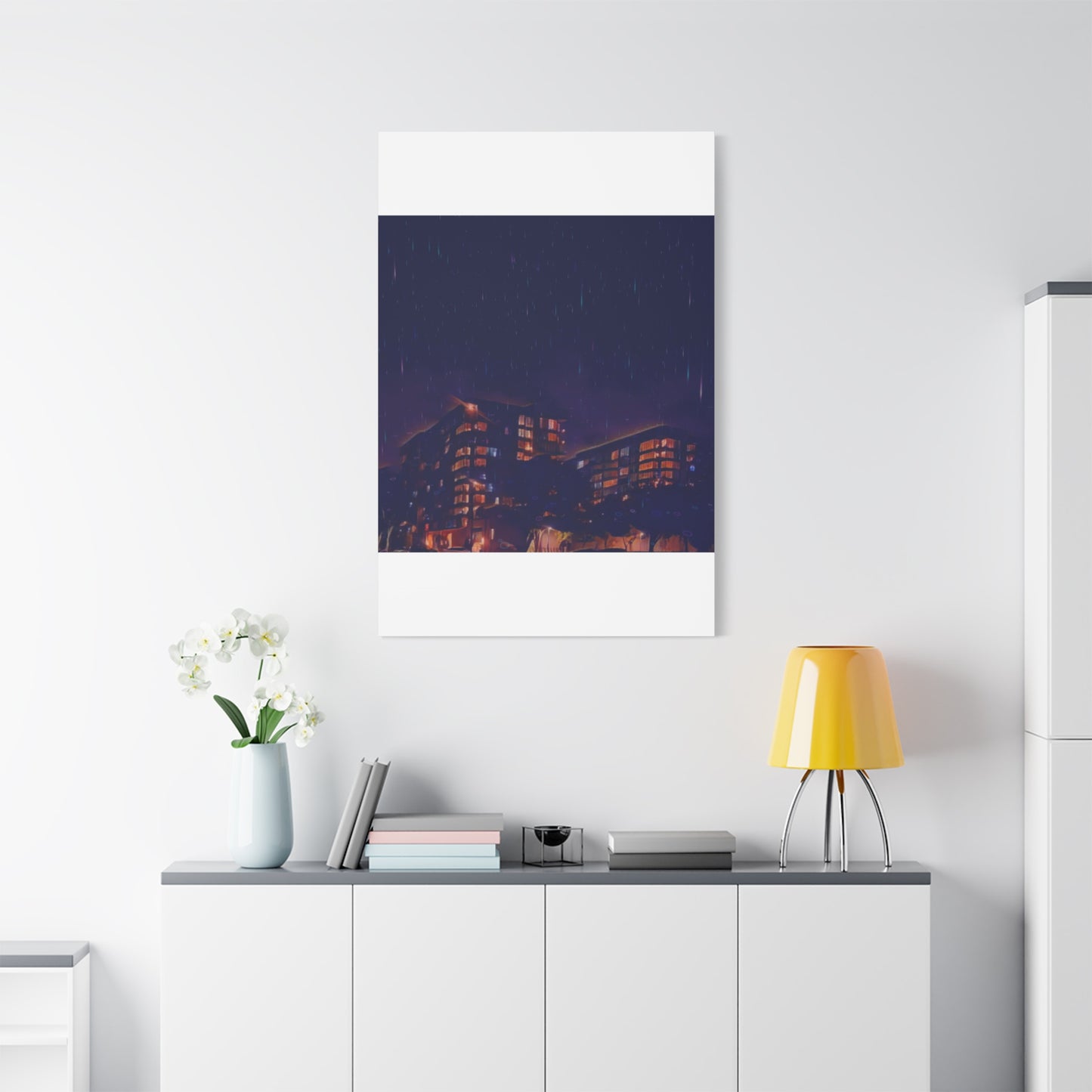 Neon Percipitation @ night - Canvas Print — Moody Urban Wall Art