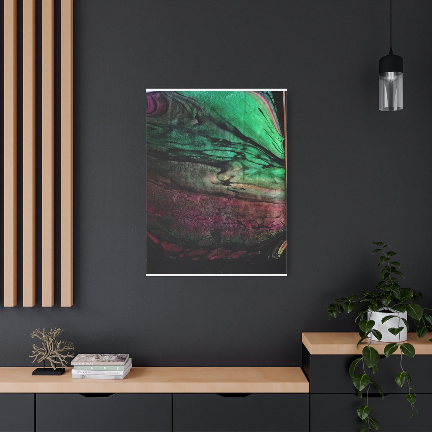 flame tempered pour - Abstract Teal & Magenta Canvas Wall Art — Matte Stretched 1.25"