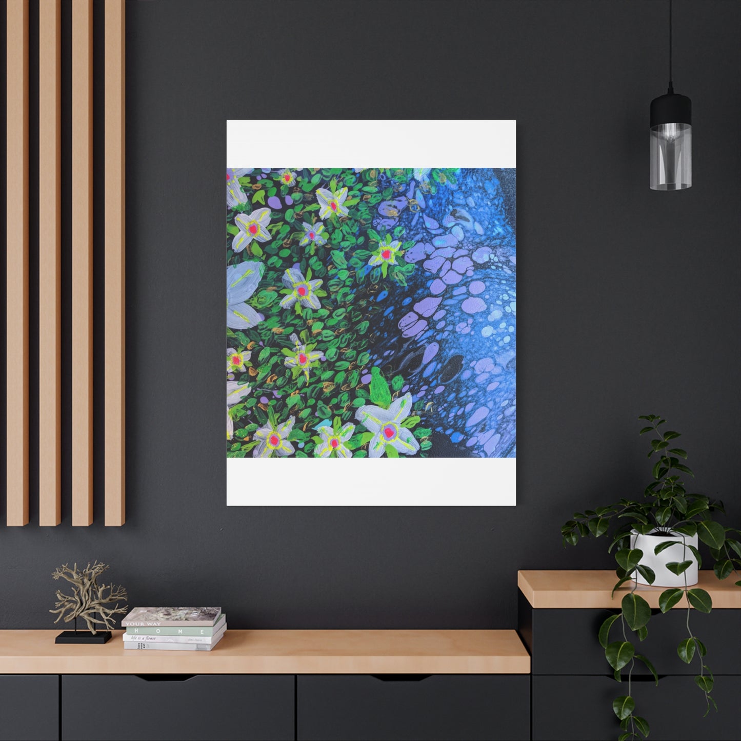 Floetrol&Flowers -  Reef Matte Canvas Wall Art — Blue & Green Abstract Flower Painting