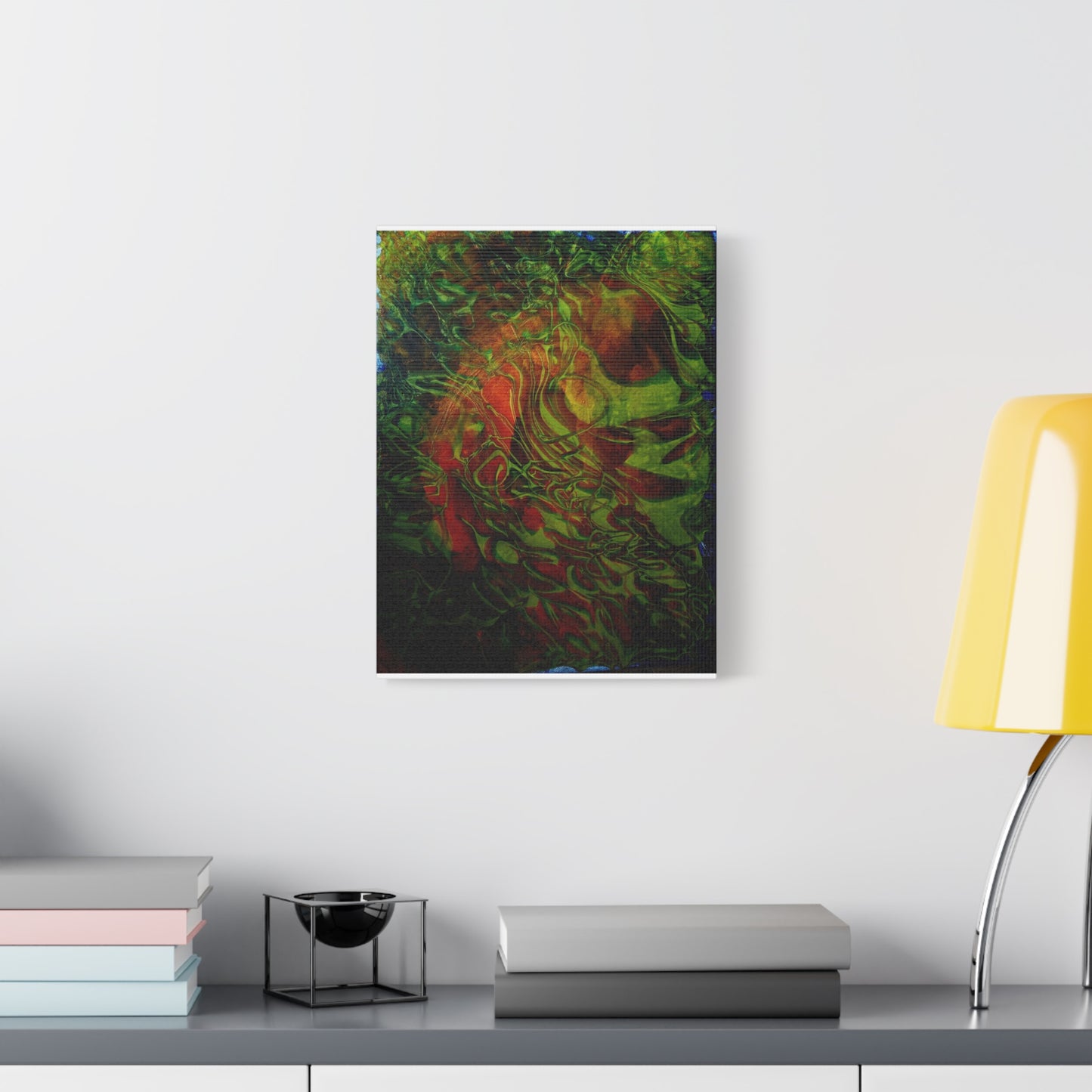 Abstract Green & Red Fluid Art Canvas Print