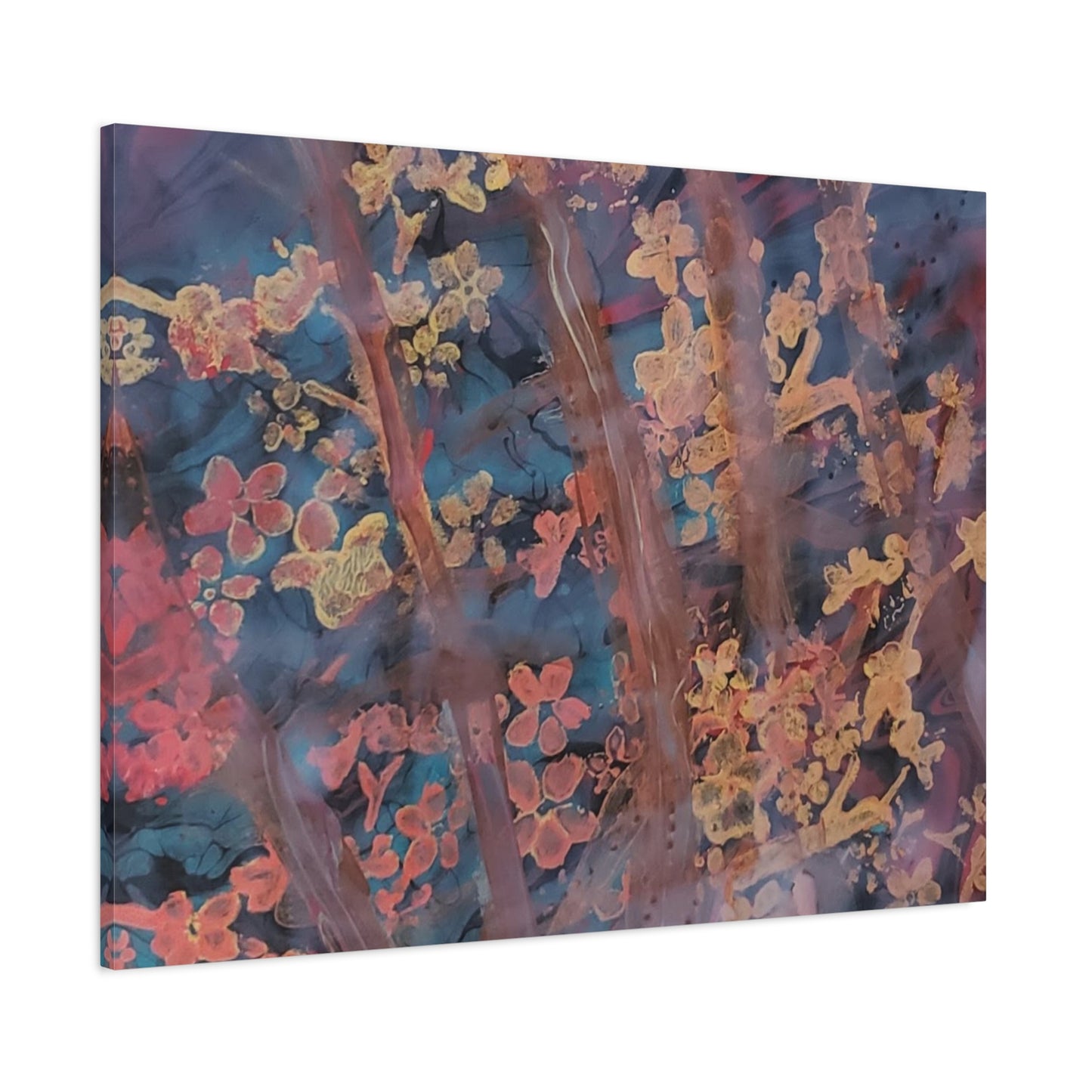 Abstract Floral Canvas Print — Moody Pink & Blue Stretched Wall Art