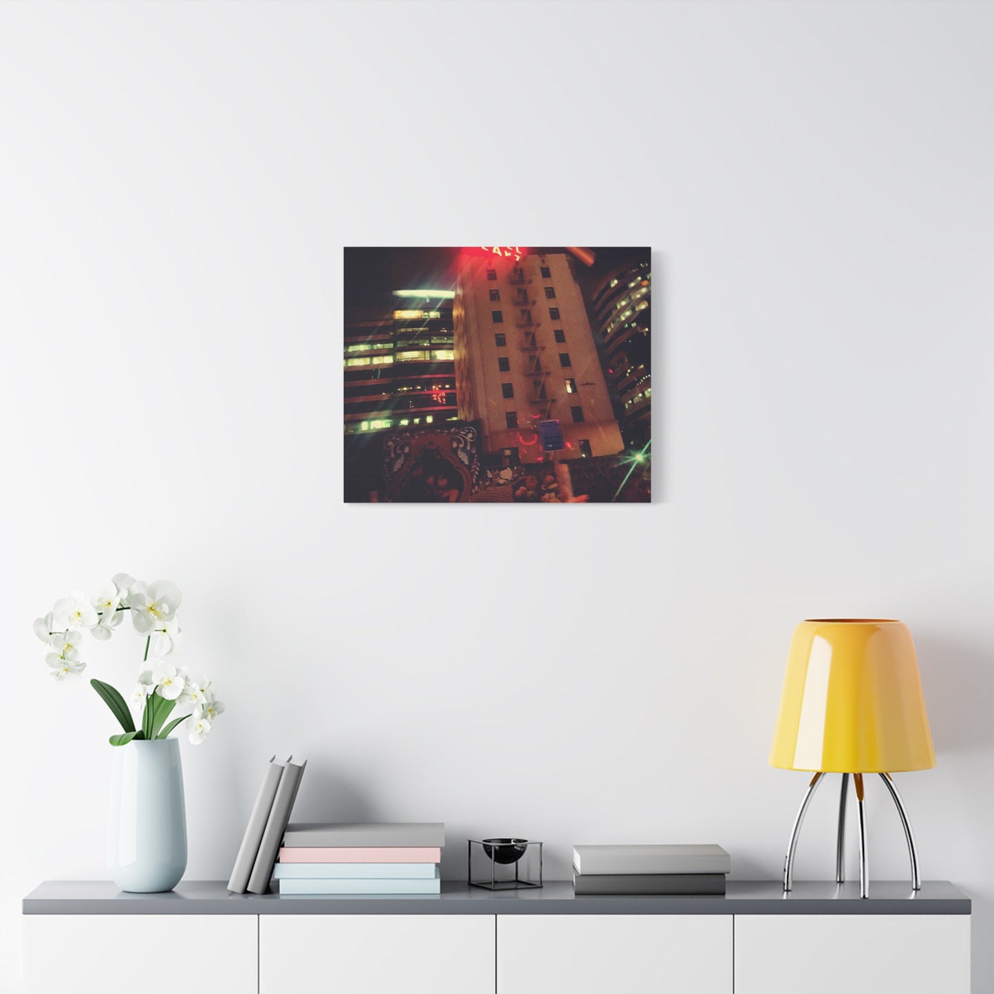 Hotel DeAnza - City Nightscape Canvas Print — Urban Street Art Building Matte Stretched 1.25"