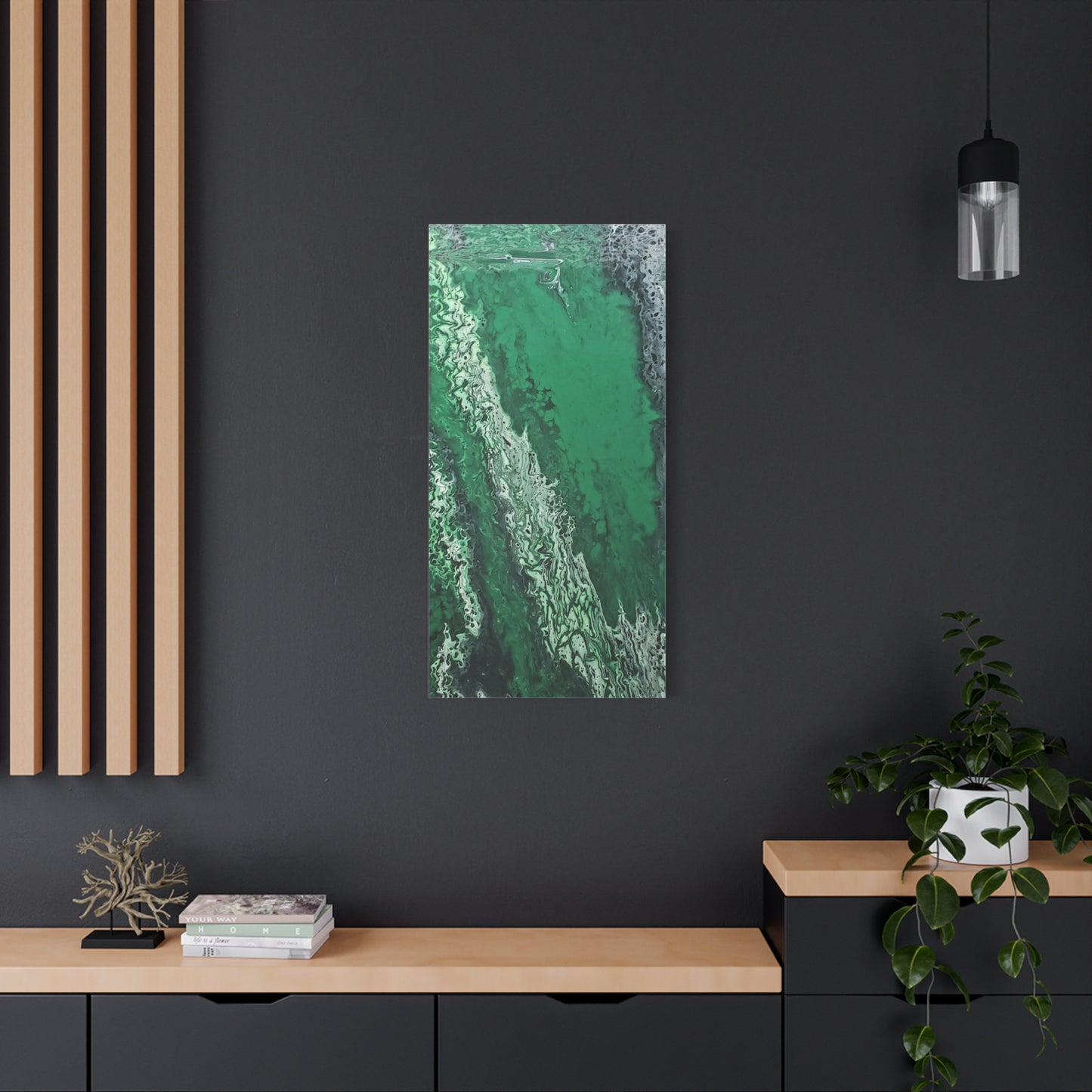 Emerald Wave Abstract Canvas Print — Matte Stretched Wall Art