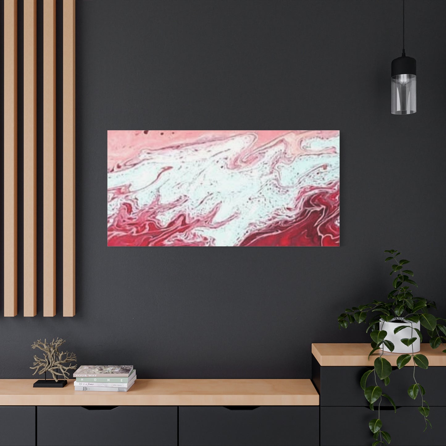Abstract Pink & Red Fluid Art Canvas — Matte Stretched Wall Art