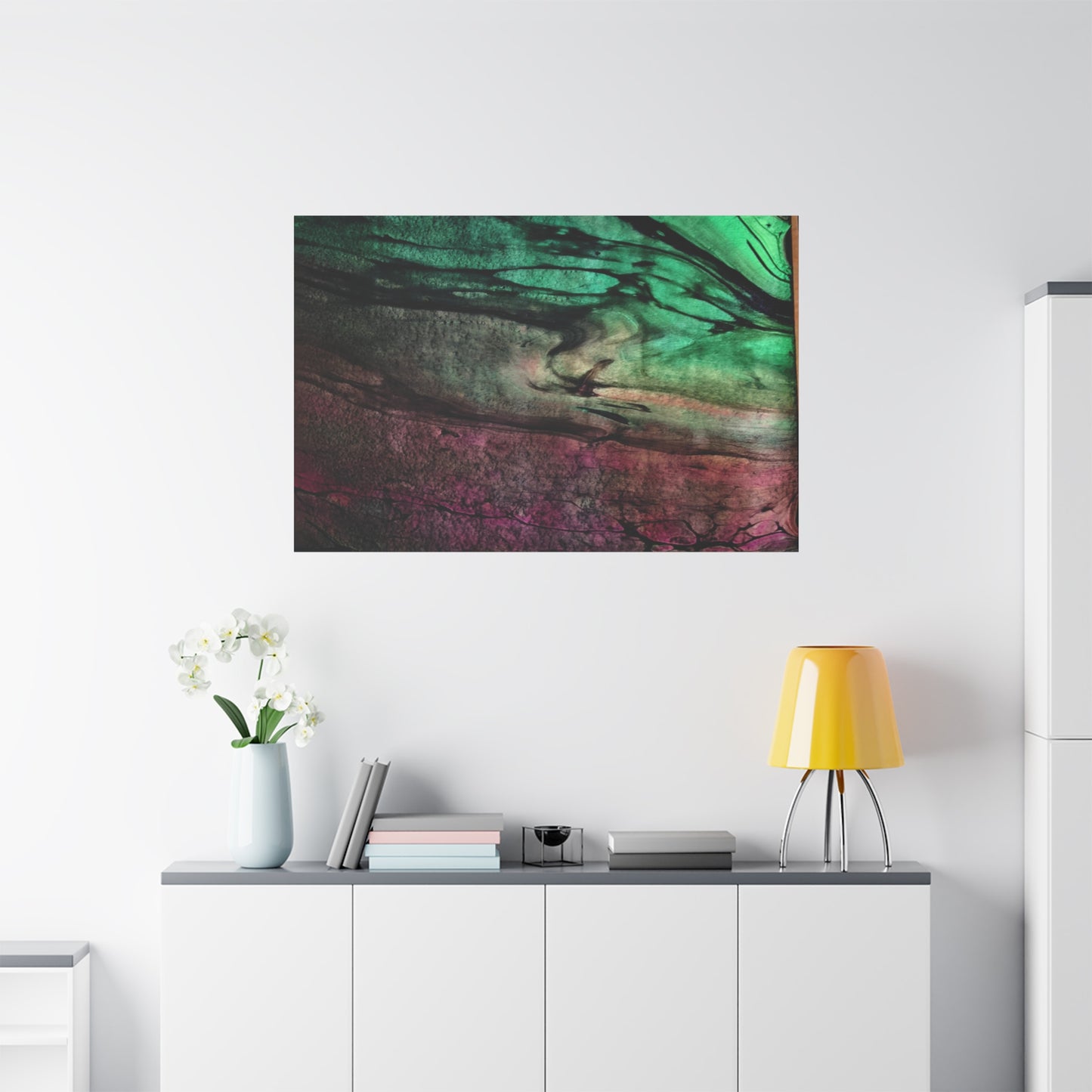 flame tempered pour - Abstract Teal & Magenta Canvas Wall Art — Matte Stretched 1.25"