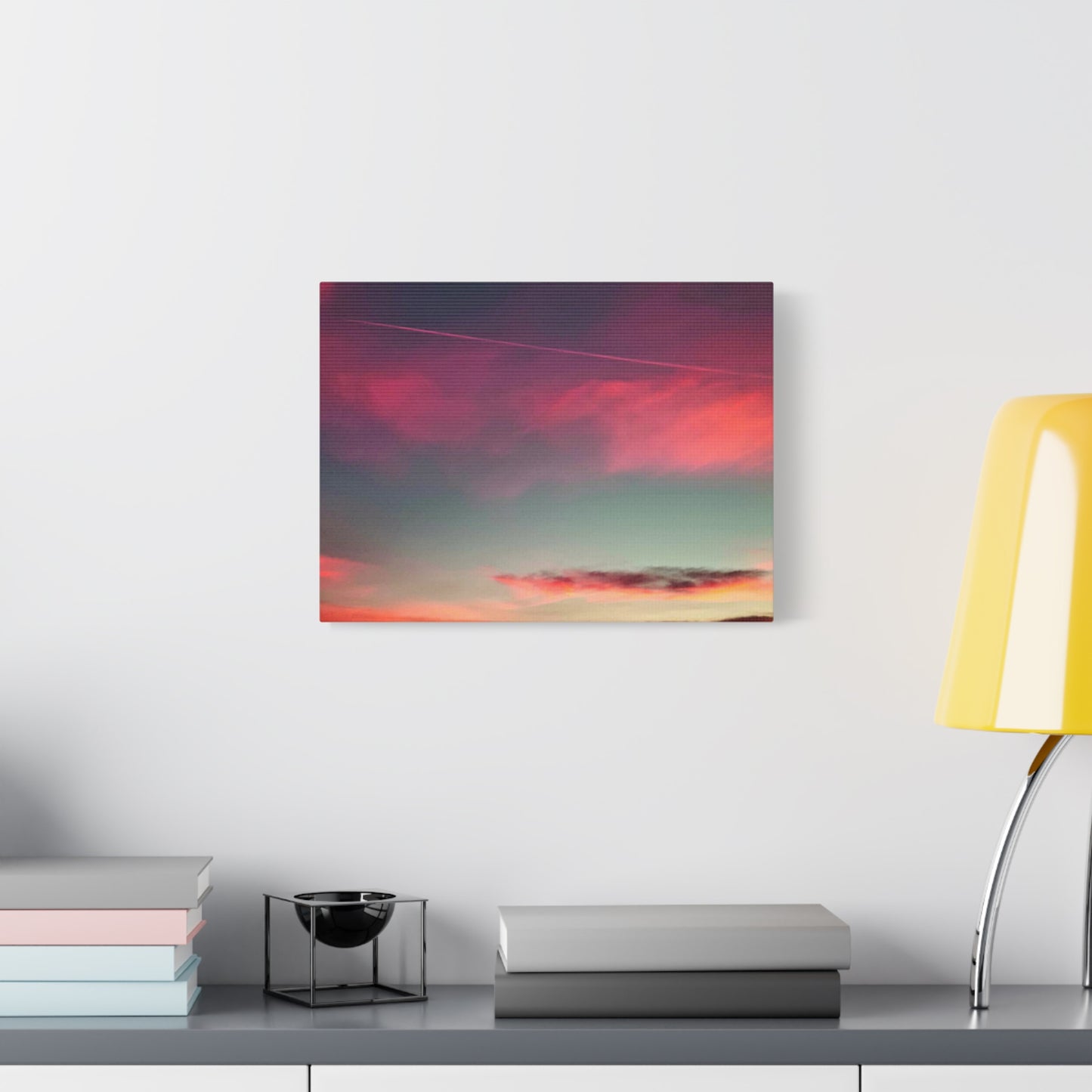 pink sky at morning - Horizon Matte Canvas Print — Vibrant Pink & Teal Sky Wall Art, Stretched 1.25"