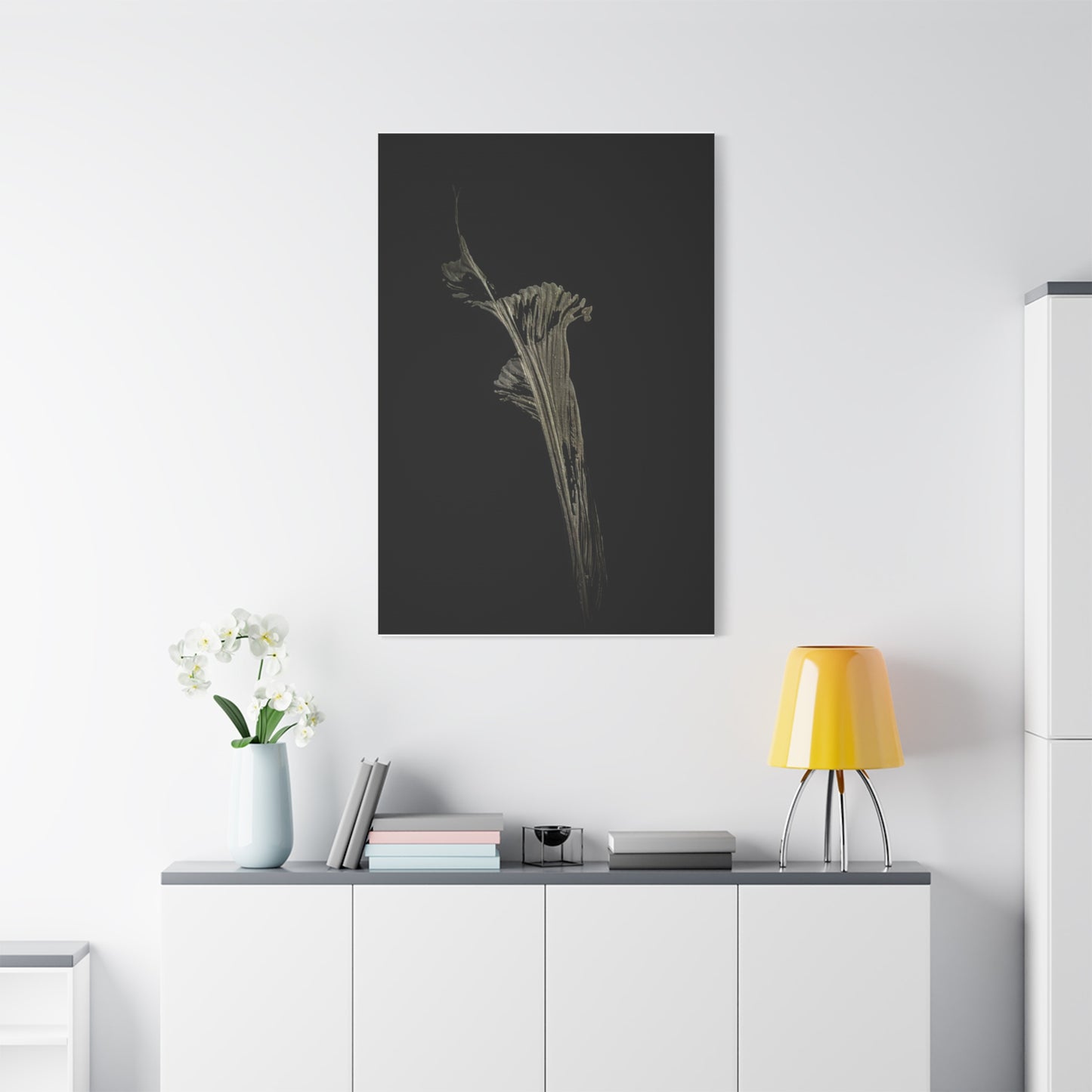 Calla Lilly - Minimalist Botanical Canvas Print — Monochrome Flower Art on Black Matte