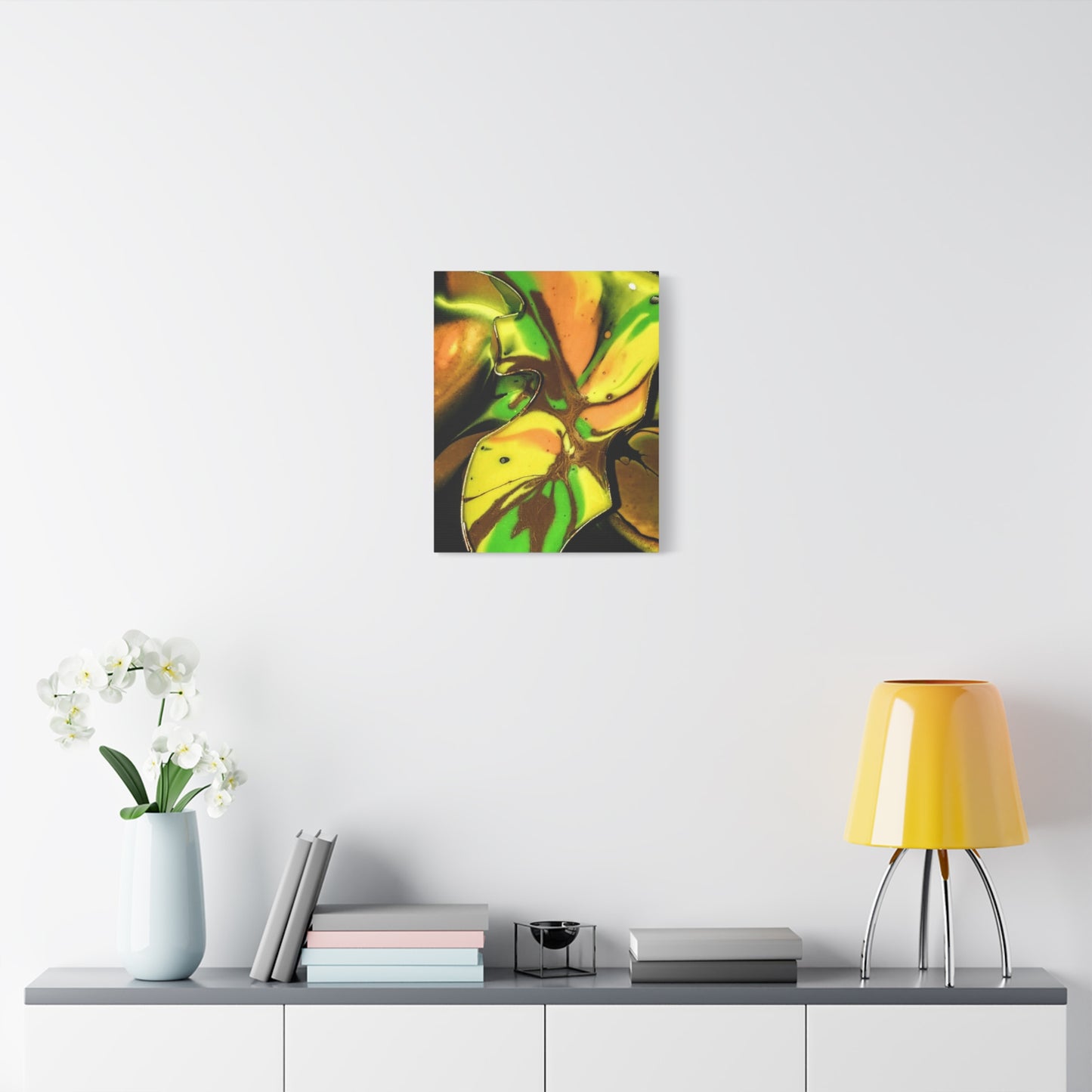 Abstract Green & Gold Fluid Art Matte Canvas Print (Stretched)