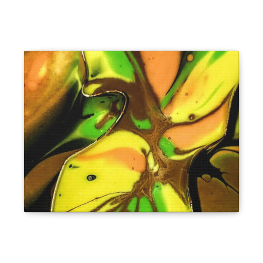 Abstract Green & Gold Fluid Art Matte Canvas Print (Stretched)