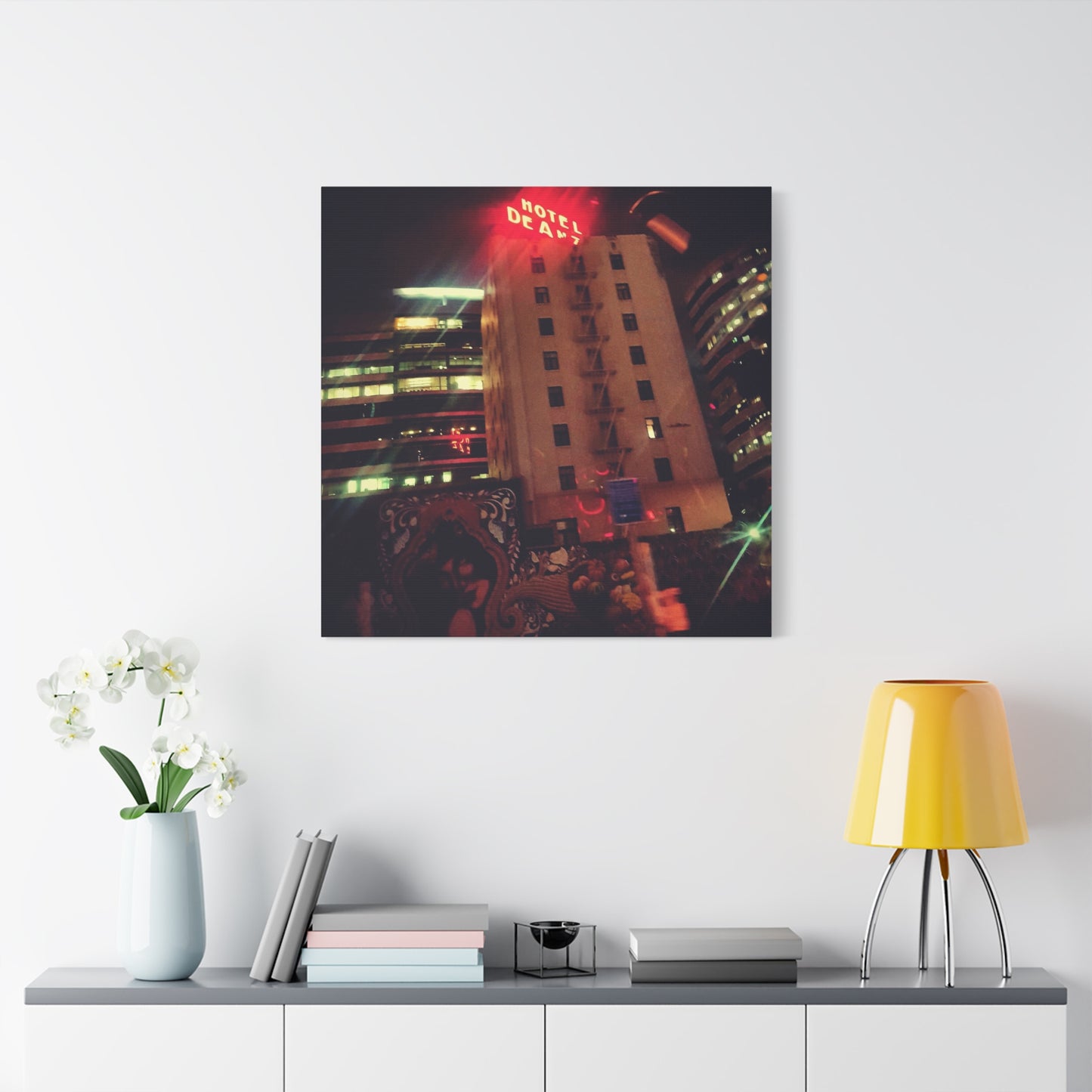 Hotel DeAnza - City Nightscape Canvas Print — Urban Street Art Building Matte Stretched 1.25"