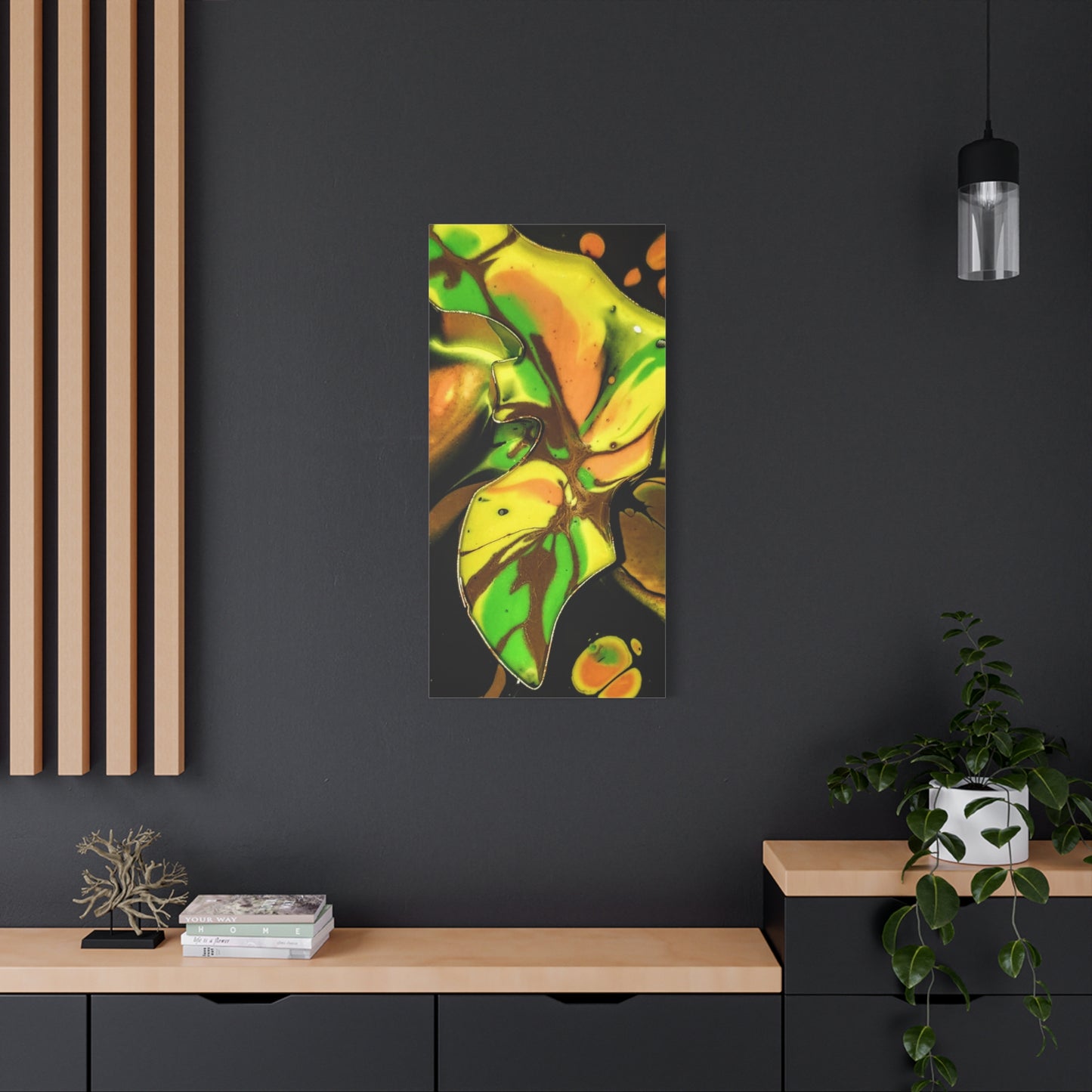 Abstract Green & Gold Fluid Art Matte Canvas Print (Stretched)