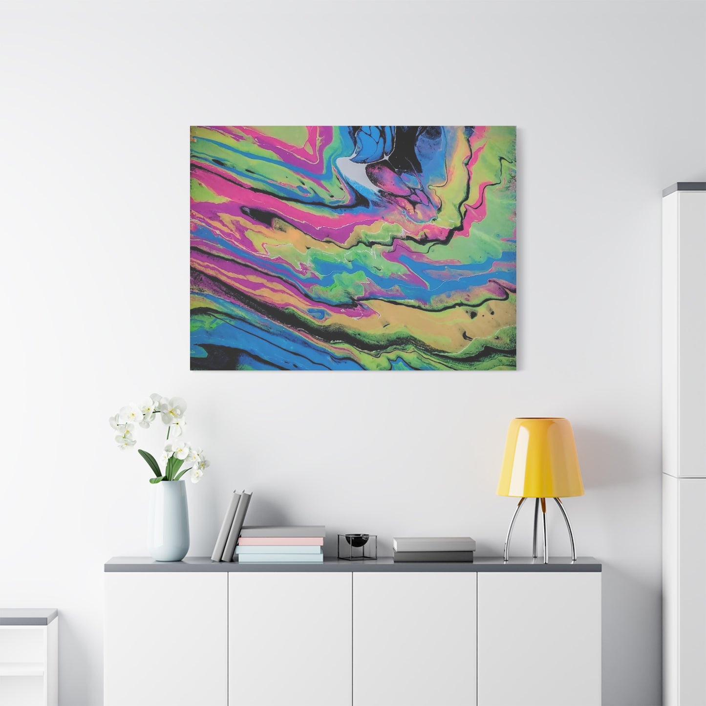 Abstract Neon Fluid Art Canvas Print — Vibrant Psychedelic Wall Decor
