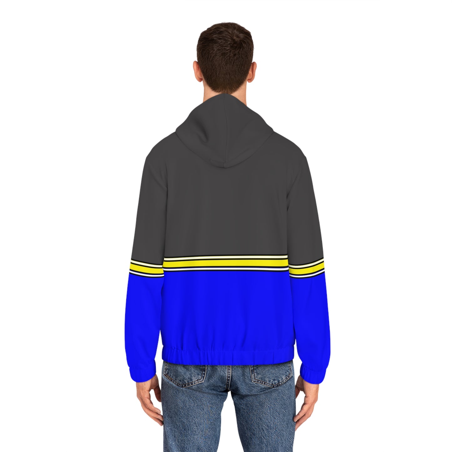Blue Stripe Full-Zip Hoodie — Casual Streetwear Jacket with Leaf Logo