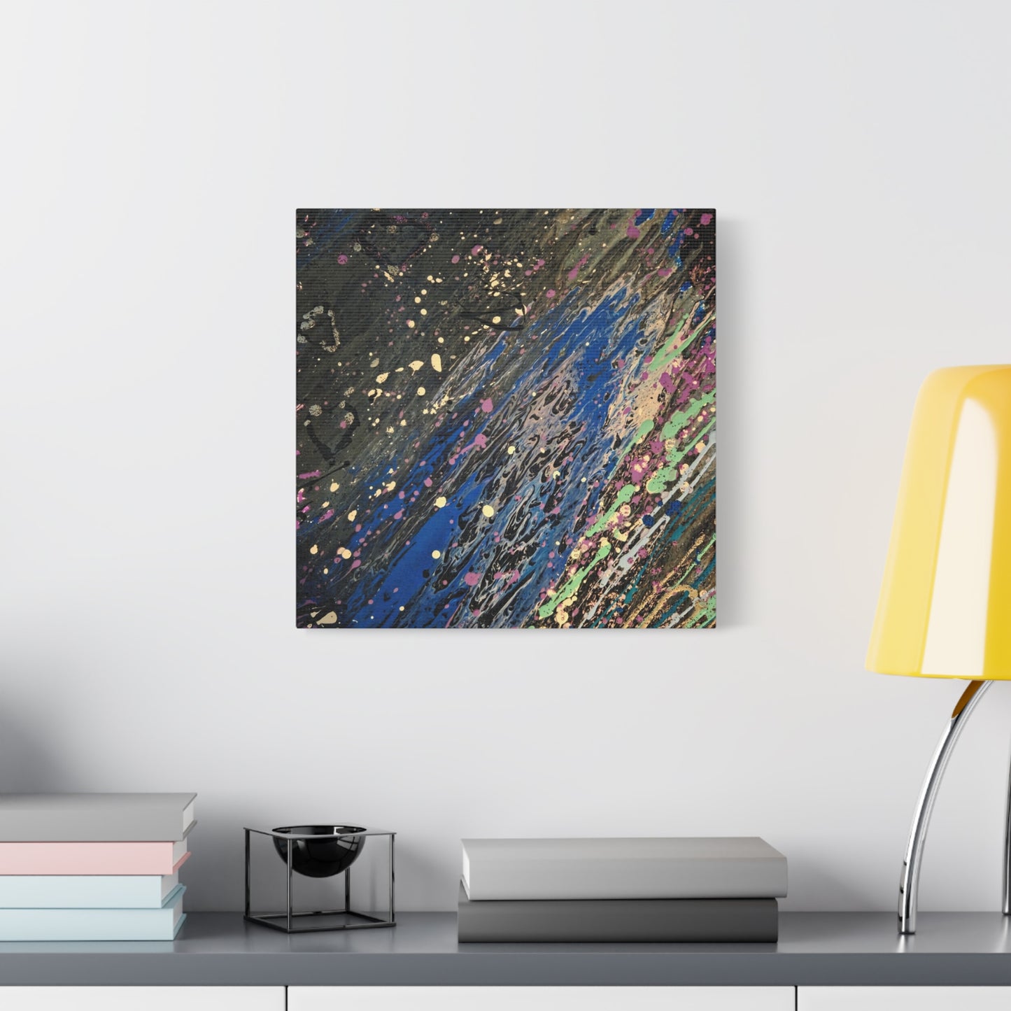 Abstract Splatter Matte Canvas Print — Colorful Fluid Art Wall Decor, Stretched 1.25"