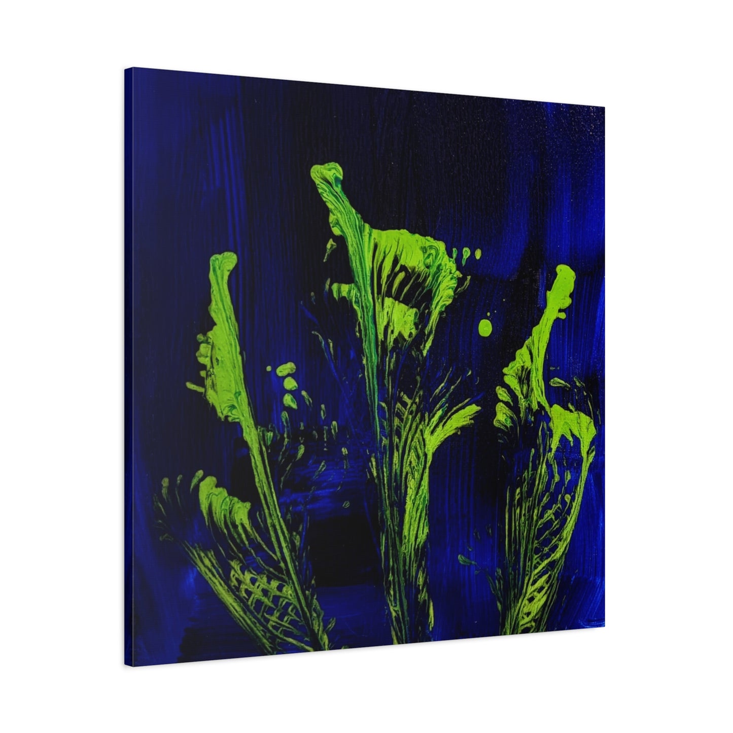 calla_lillies_pt.2 - Neon Floral Abstract Canvas Print — Blue & Lime Stretched Wall Art