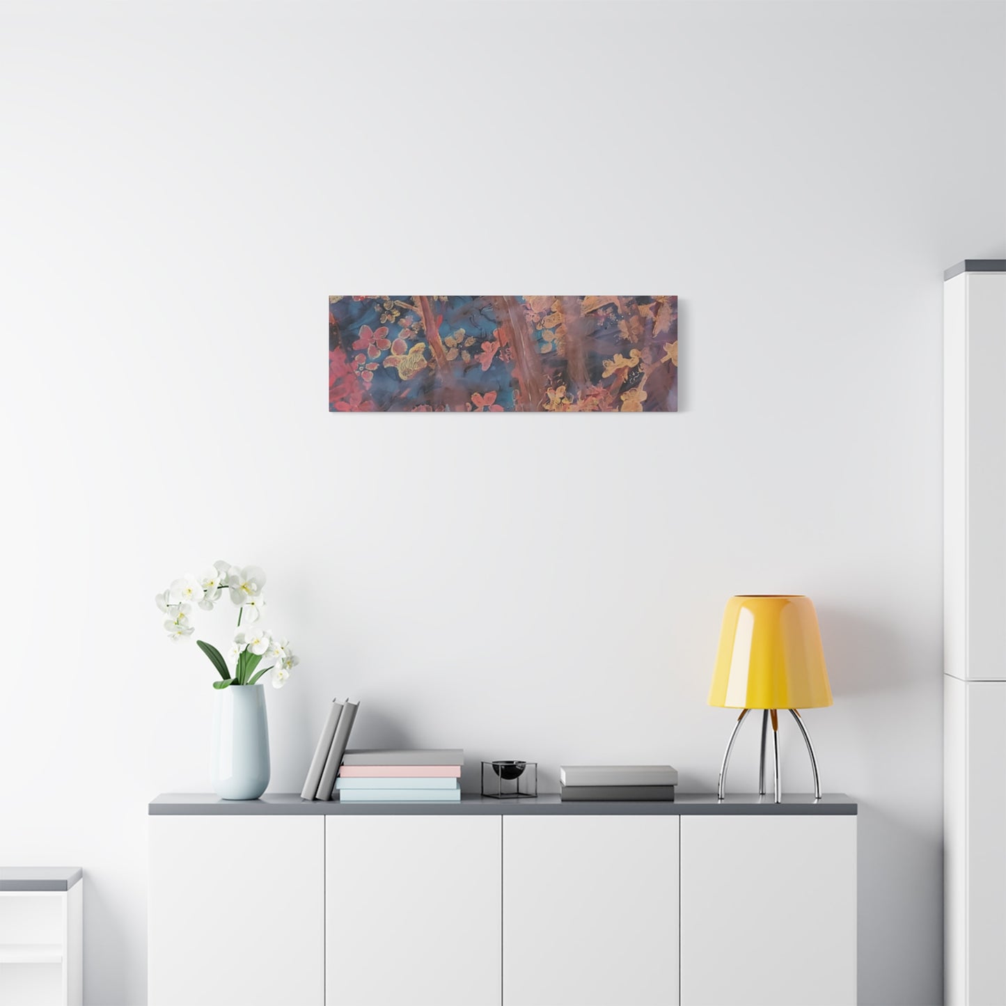 Abstract Floral Canvas Print — Moody Pink & Blue Stretched Wall Art