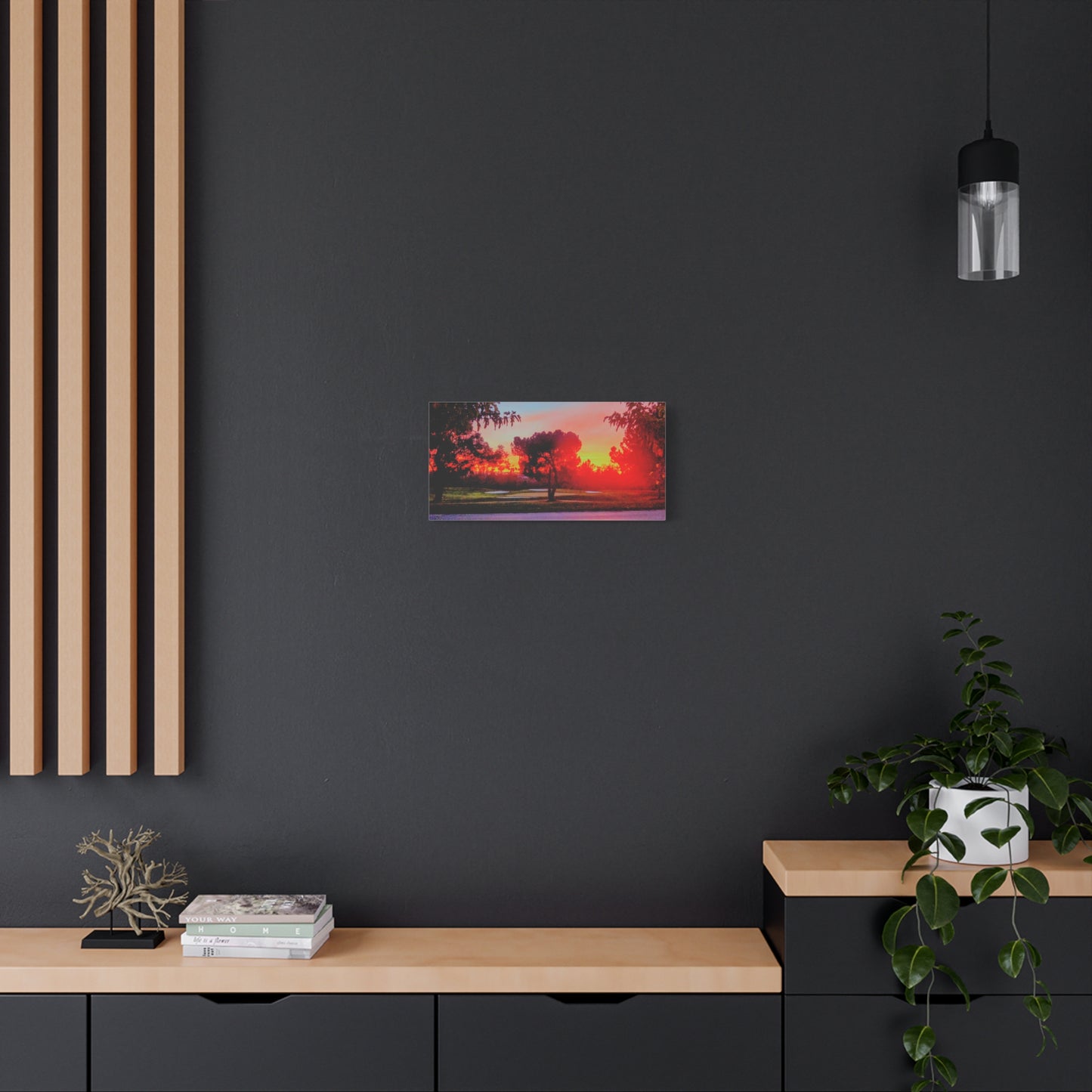 4th green @muni - Sunset Park Matte Canvas Print — Vibrant Red & Orange Landscape Wall Art