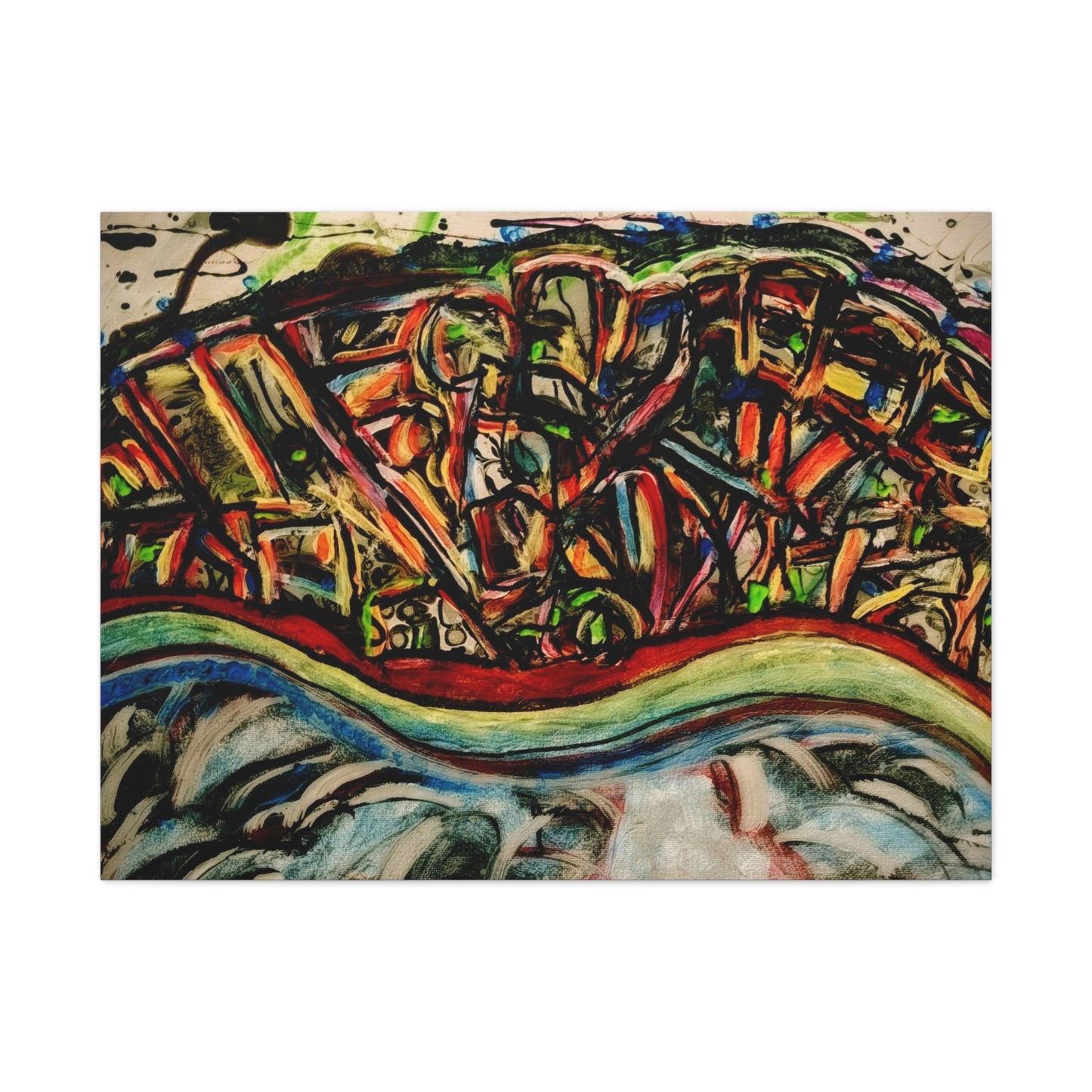 Acrylic_inequalities - Abstract Coastal Cityscape Canvas — Vibrant Ocean Wave Wall Art