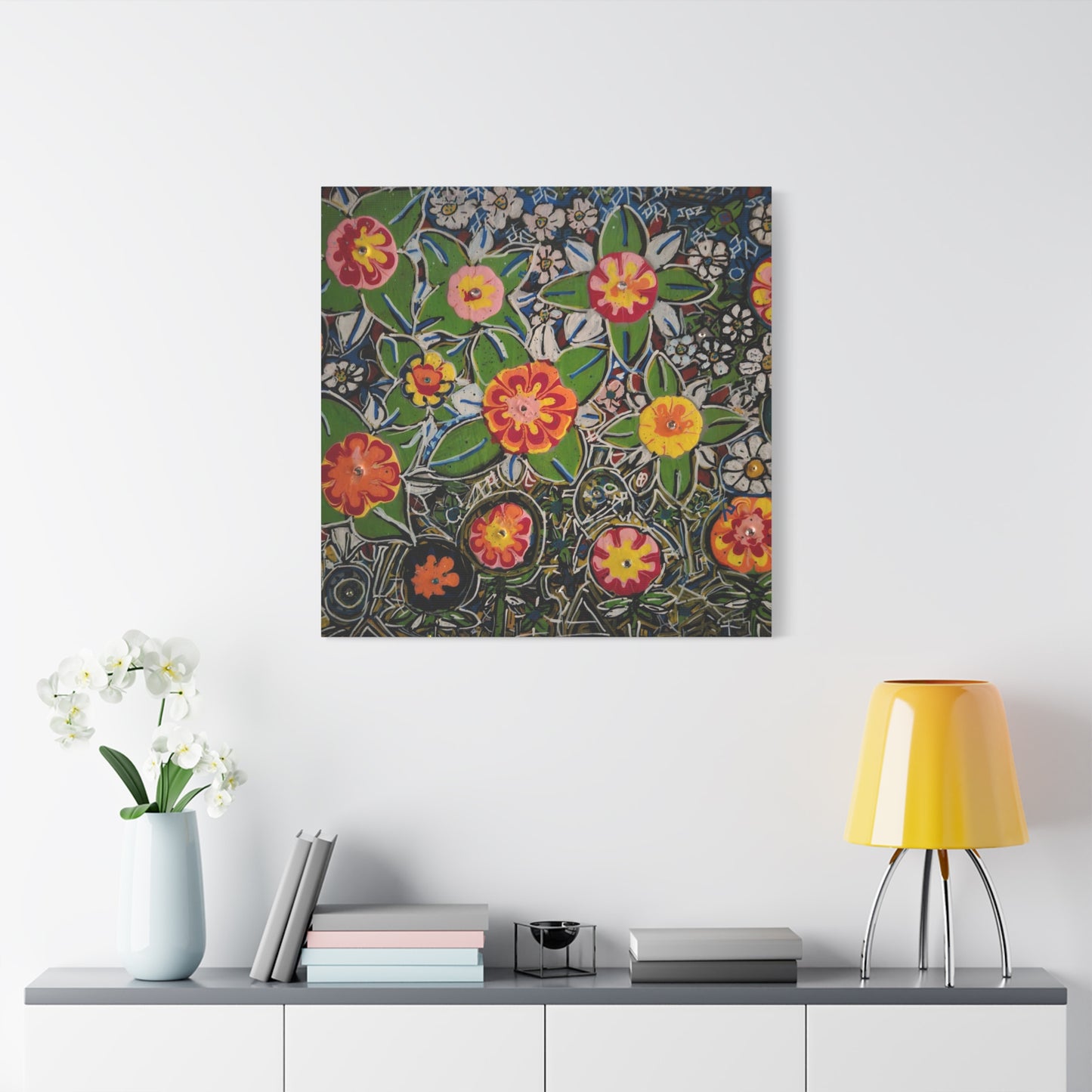 Urban_gardening-04 - Floral Pop Matte Stretched Canvas – Colorful Hand-Painted Garden Wall Art