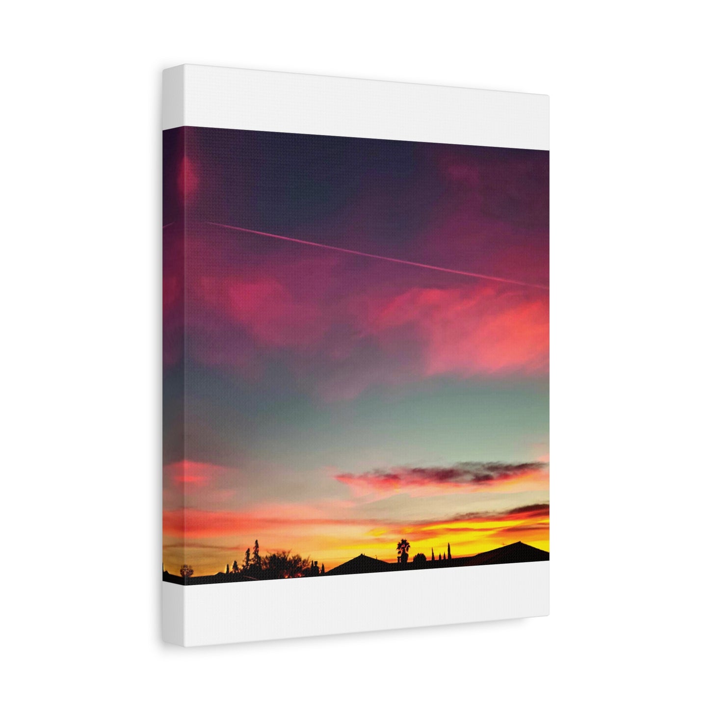 pink sky at morning - Horizon Matte Canvas Print — Vibrant Pink & Teal Sky Wall Art, Stretched 1.25"