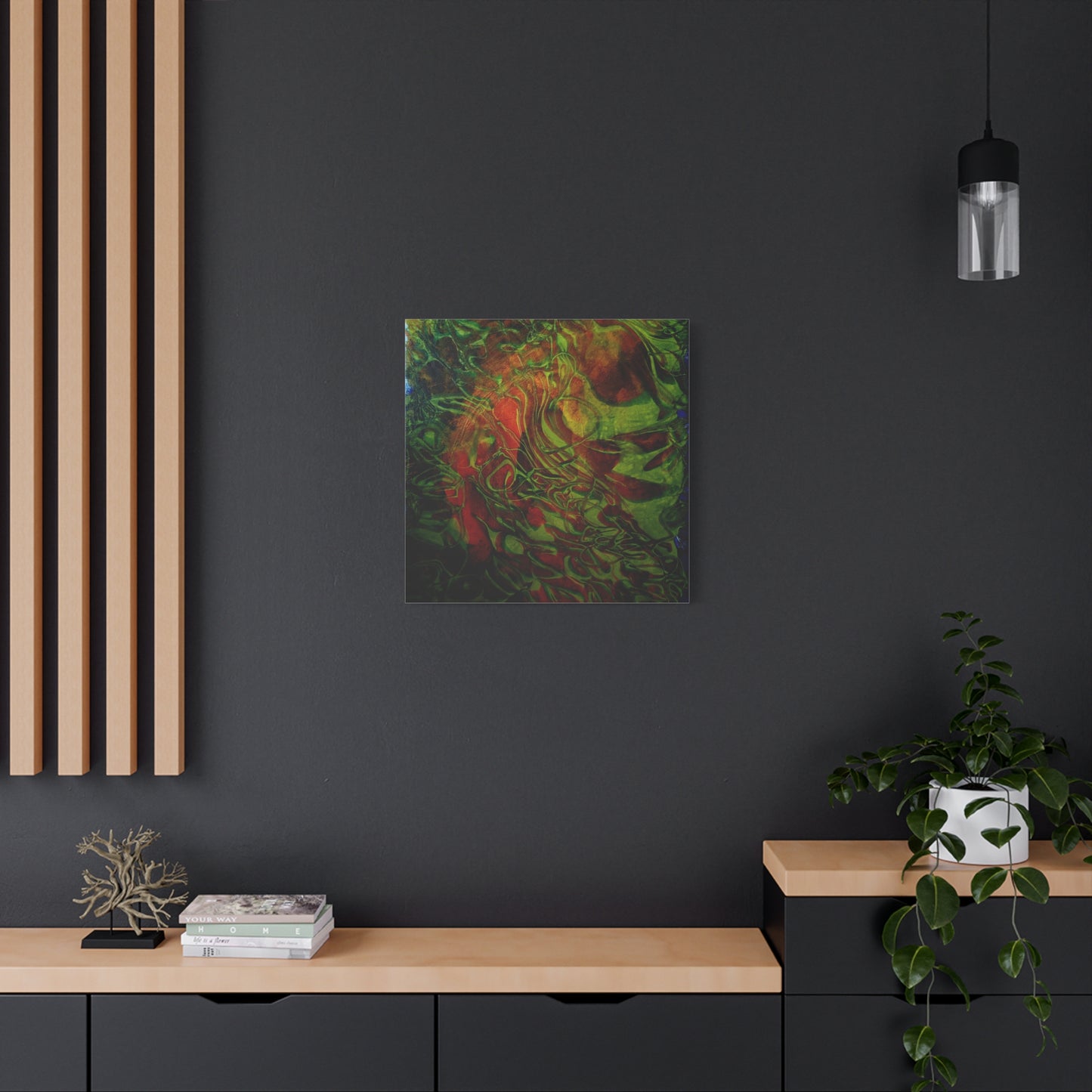 Abstract Green & Red Fluid Art Canvas Print