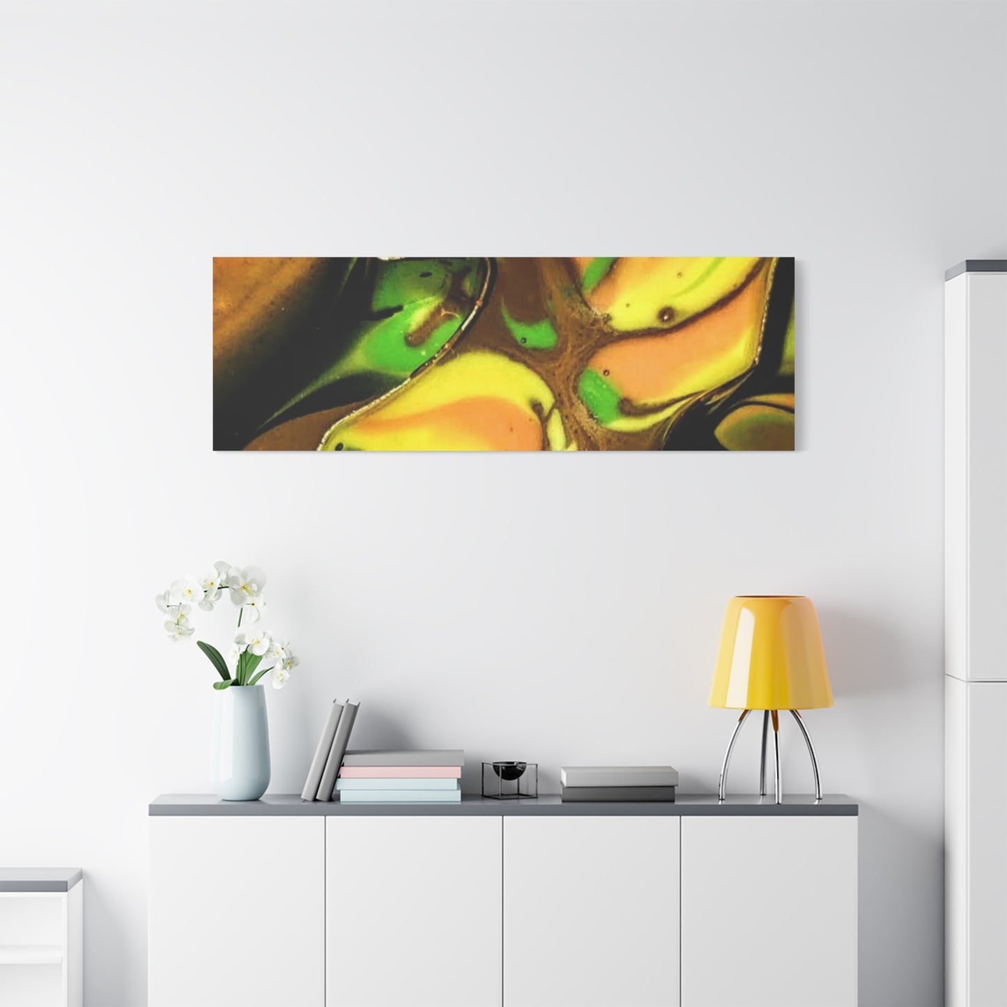 Abstract Green & Gold Fluid Art Matte Canvas Print (Stretched)