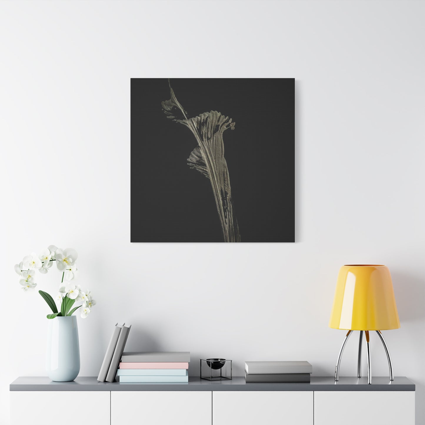 Calla Lilly - Minimalist Botanical Canvas Print — Monochrome Flower Art on Black Matte