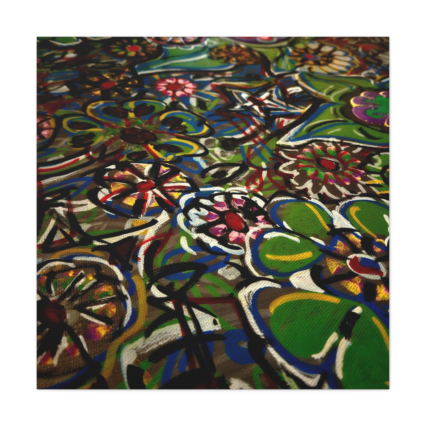 Urban_Gardening - Abstract Floral Canvas Print — Colorful Street-Art Style Stretched Wall Art