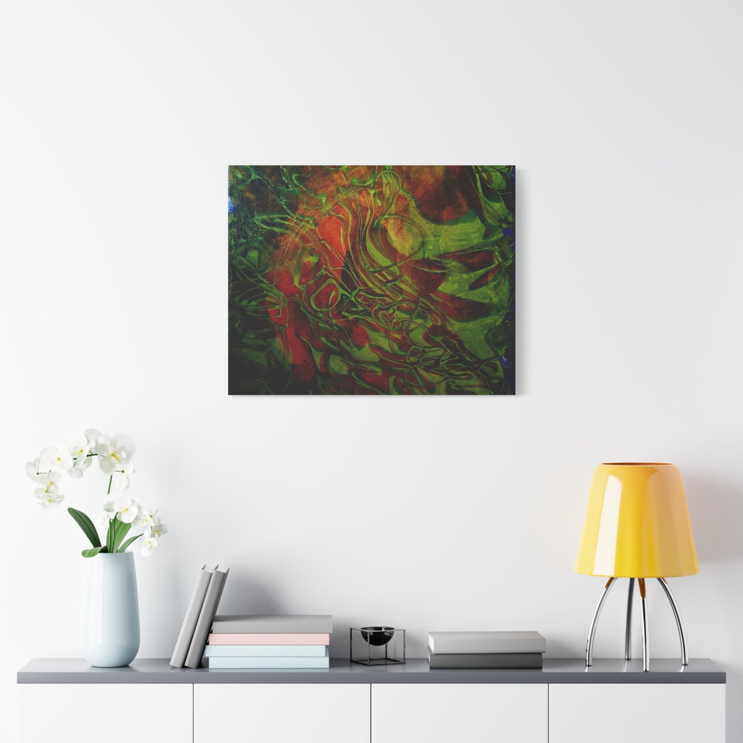 Abstract Green & Red Fluid Art Canvas Print
