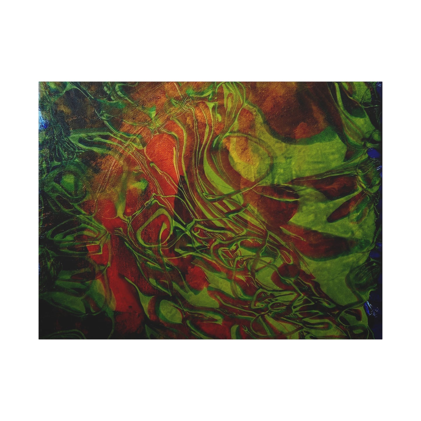 Abstract Green & Red Fluid Art Canvas Print