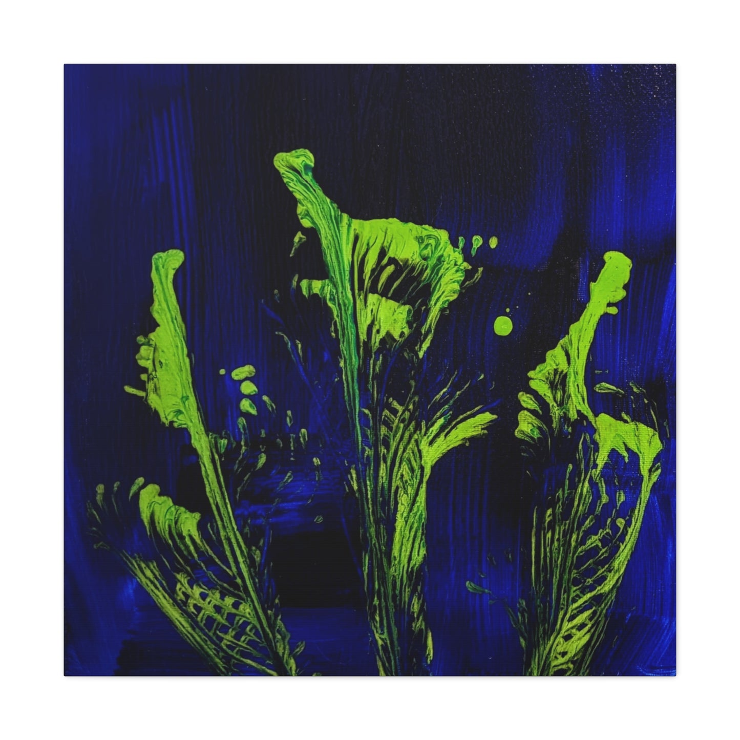 calla_lillies_pt.2 - Neon Floral Abstract Canvas Print — Blue & Lime Stretched Wall Art