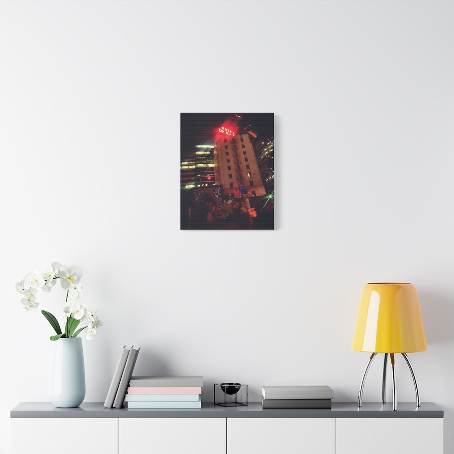 Hotel DeAnza - City Nightscape Canvas Print — Urban Street Art Building Matte Stretched 1.25"