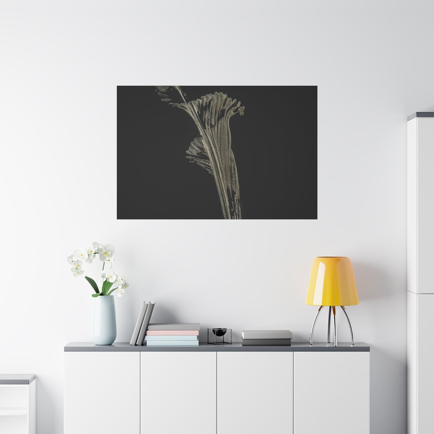 Calla Lilly - Minimalist Botanical Canvas Print — Monochrome Flower Art on Black Matte