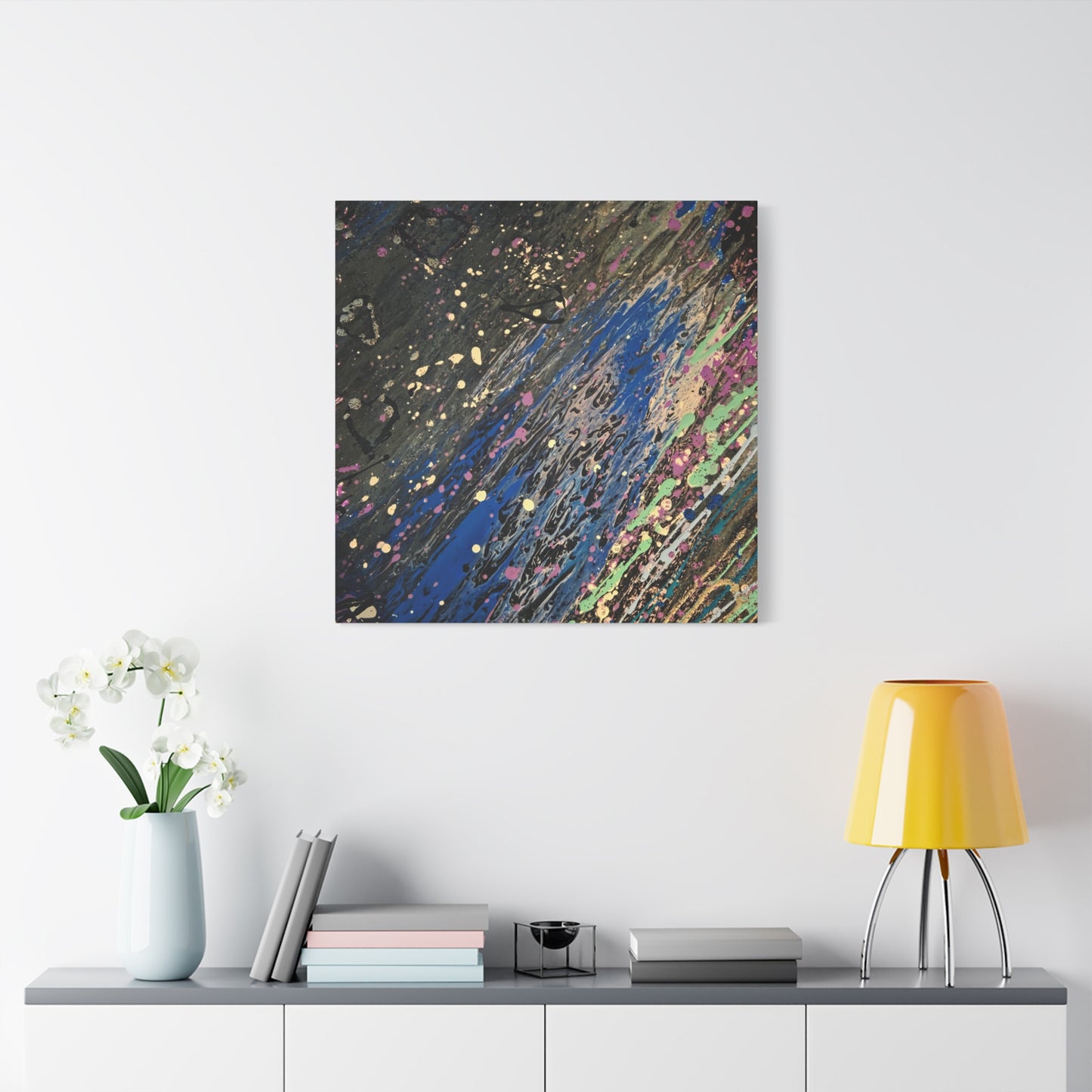 Abstract Splatter Matte Canvas Print — Colorful Fluid Art Wall Decor, Stretched 1.25"