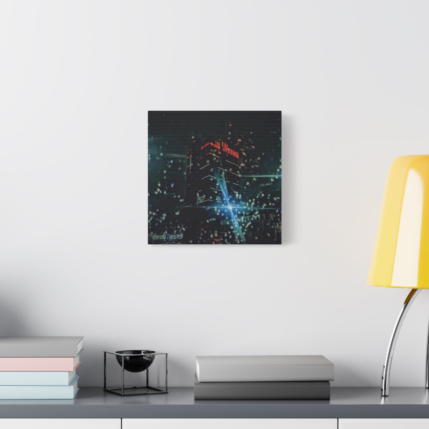 matrix @night Canvas Print — Moody Rainy Urban Wall Art (Matte Stretched)