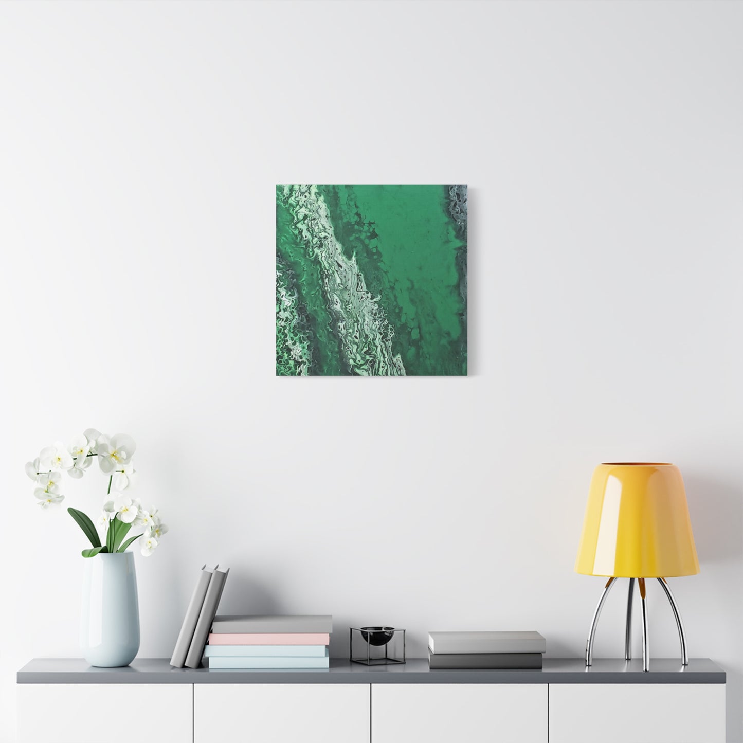 Emerald Wave Abstract Canvas Print — Matte Stretched Wall Art