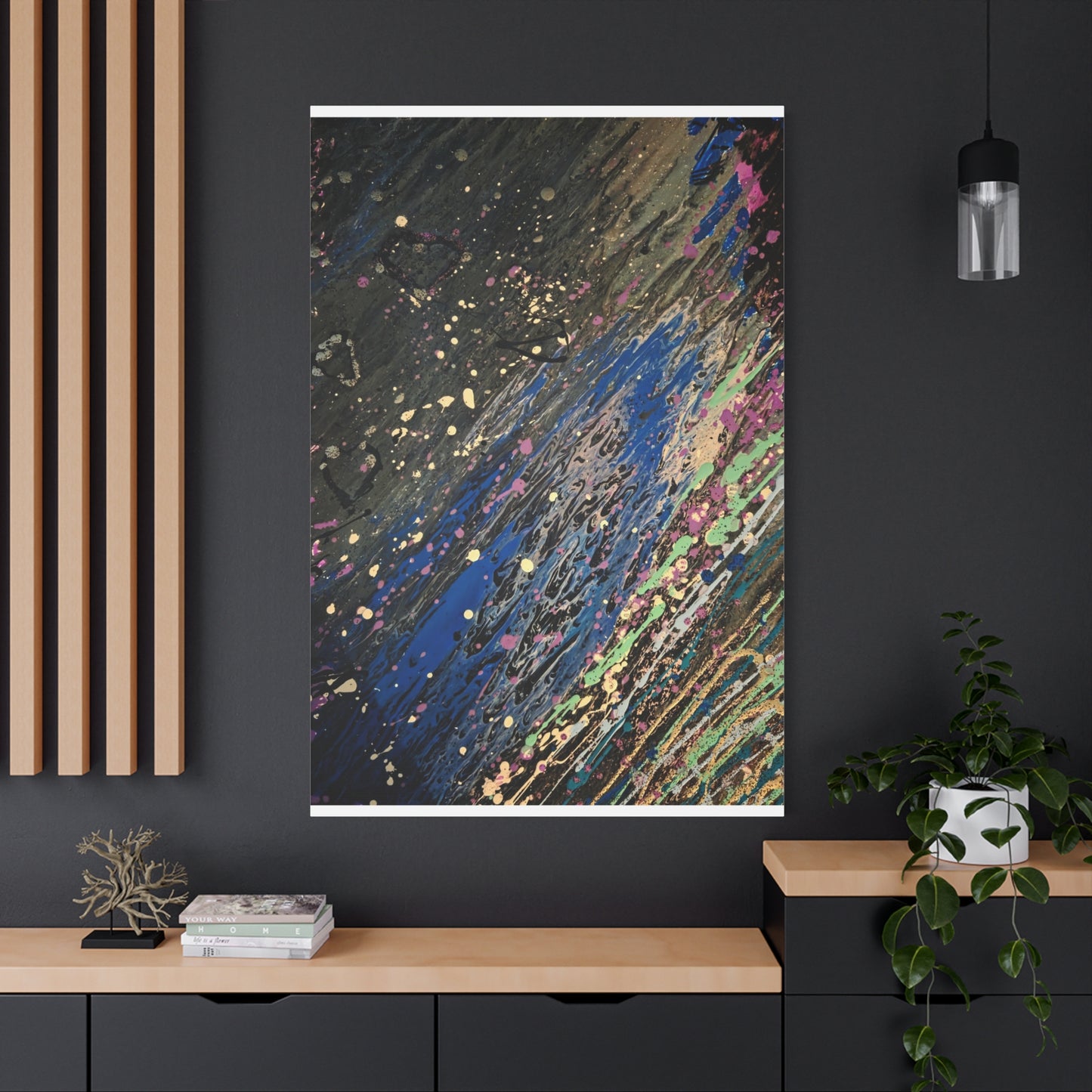 Abstract Splatter Matte Canvas Print — Colorful Fluid Art Wall Decor, Stretched 1.25"