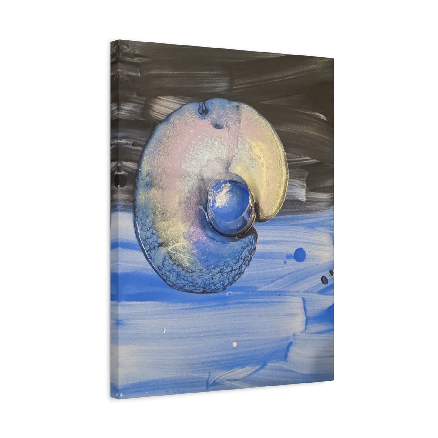 the nautilus - Abstract Blue Spiral Matte Canvas Art - Nautical Coastal Wall Decor
