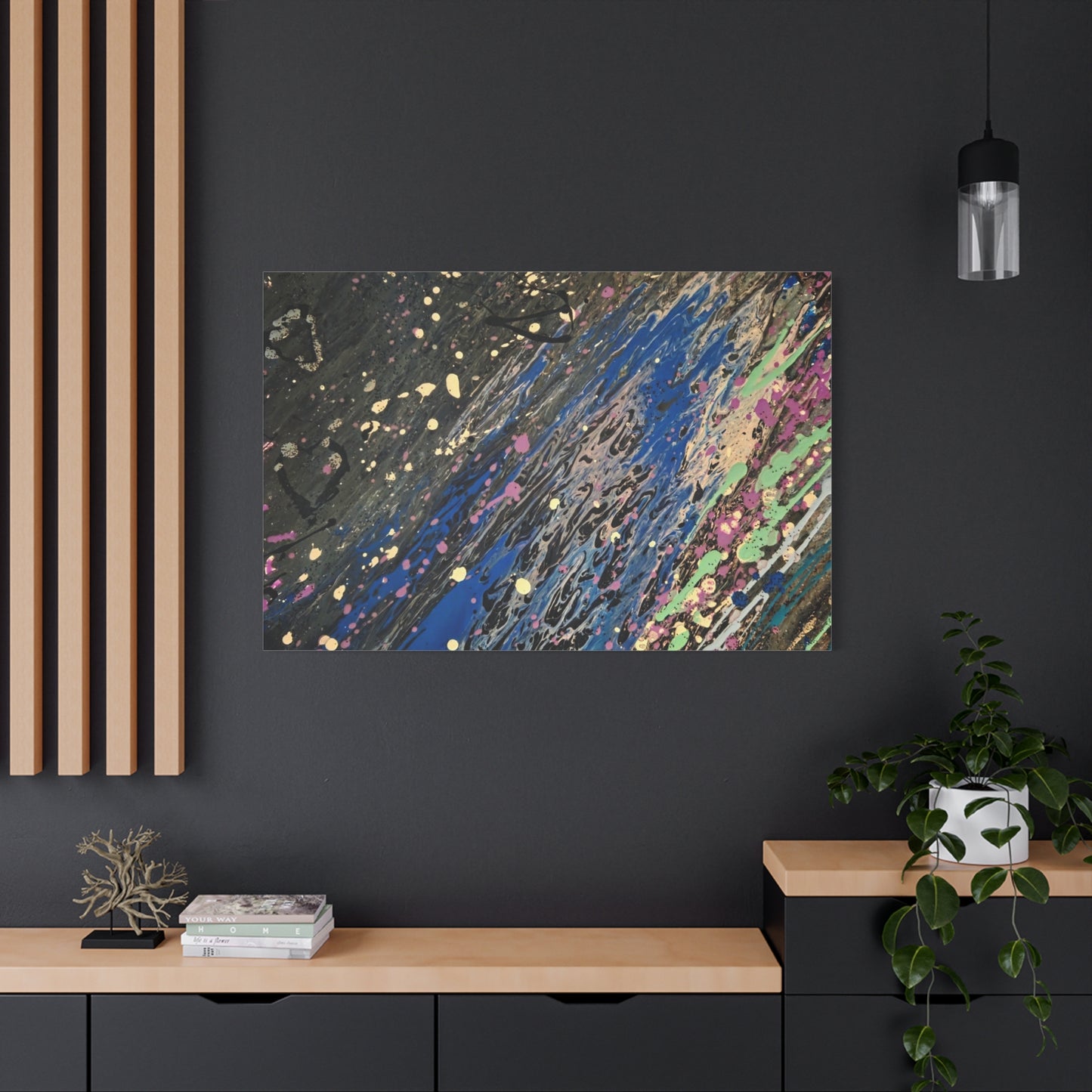 Abstract Splatter Matte Canvas Print — Colorful Fluid Art Wall Decor, Stretched 1.25"