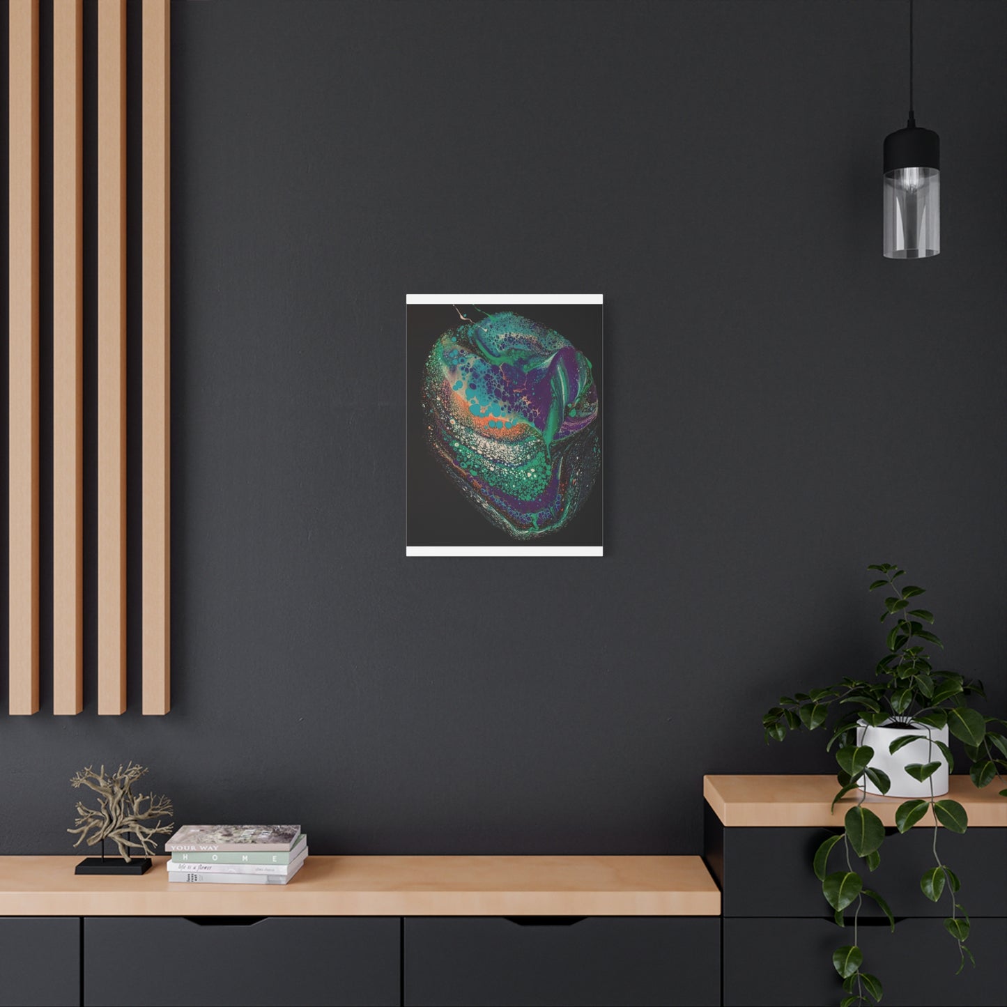 Abstract Fluid Art Canvas Print — Teal, Purple & Gold Swirl Matte Stretched Wall Art