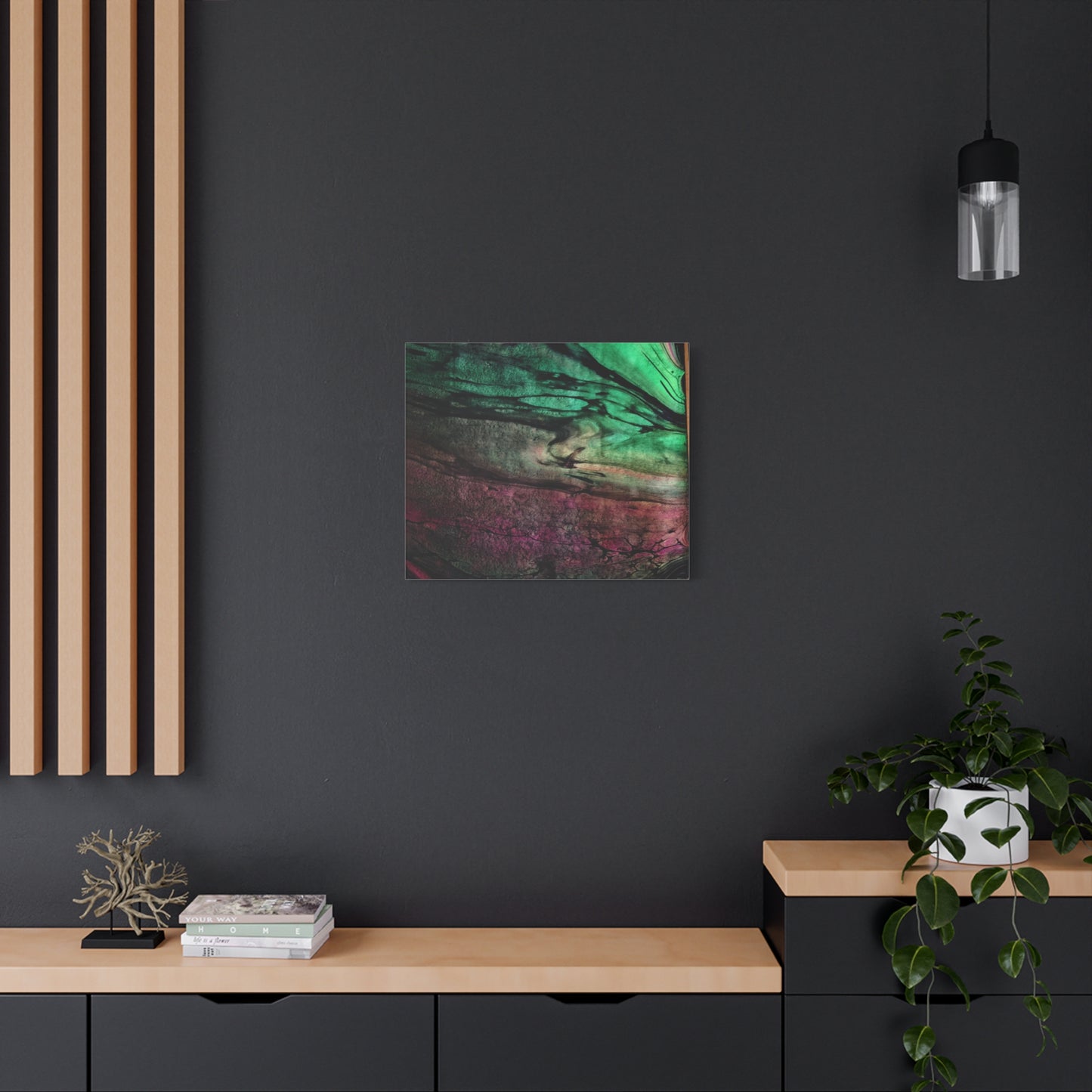 flame tempered pour - Abstract Teal & Magenta Canvas Wall Art — Matte Stretched 1.25"
