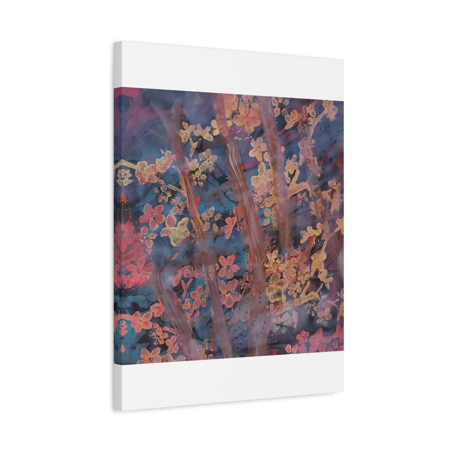 Abstract Floral Canvas Print — Moody Pink & Blue Stretched Wall Art