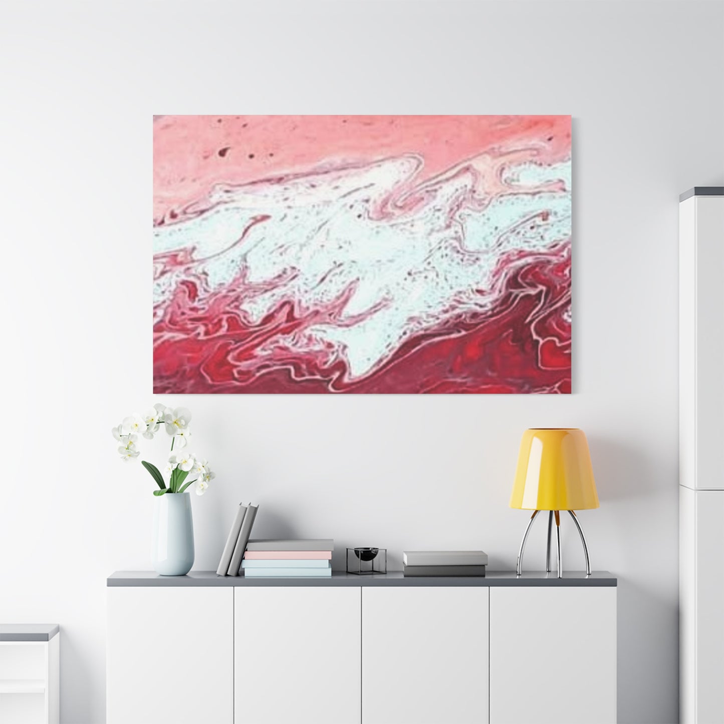 Abstract Pink & Red Fluid Art Canvas — Matte Stretched Wall Art