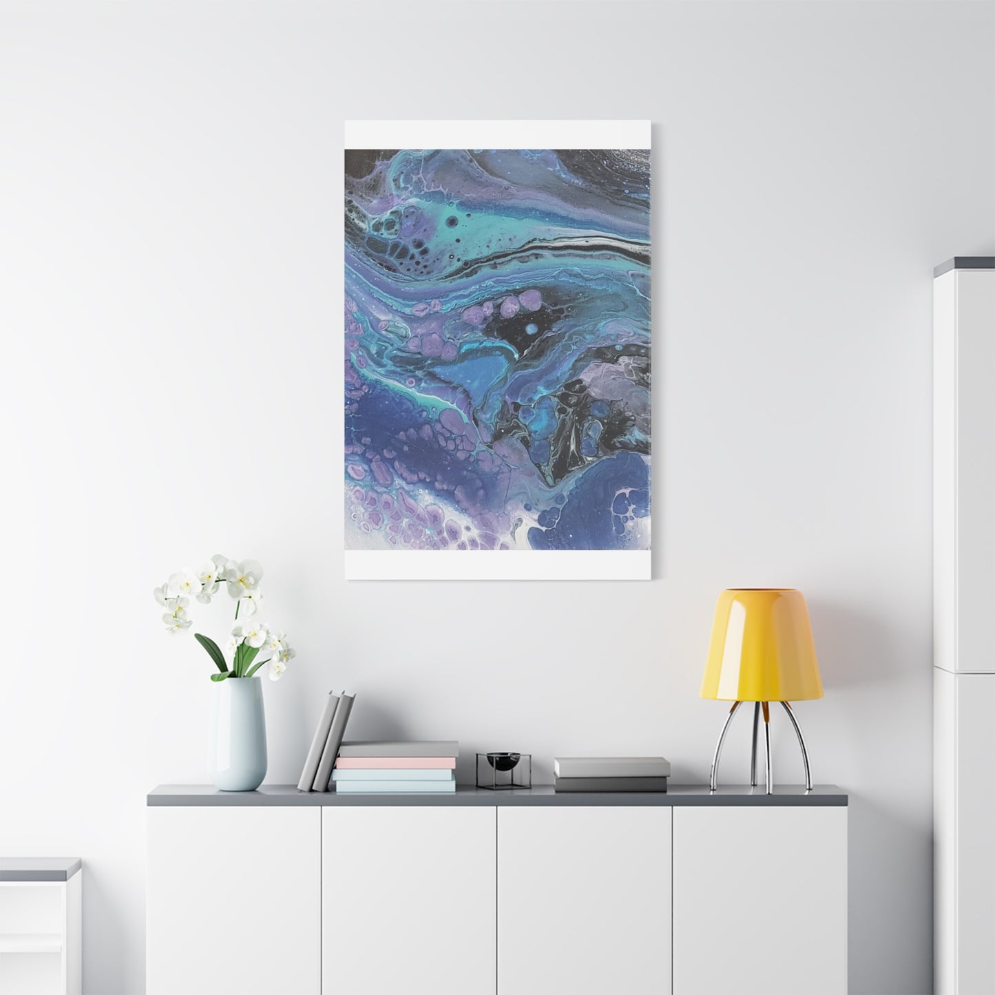 Abstract Ocean Wave Matte Canvas Print — Blue & Purple Fluid Art, Stretched 1.25"