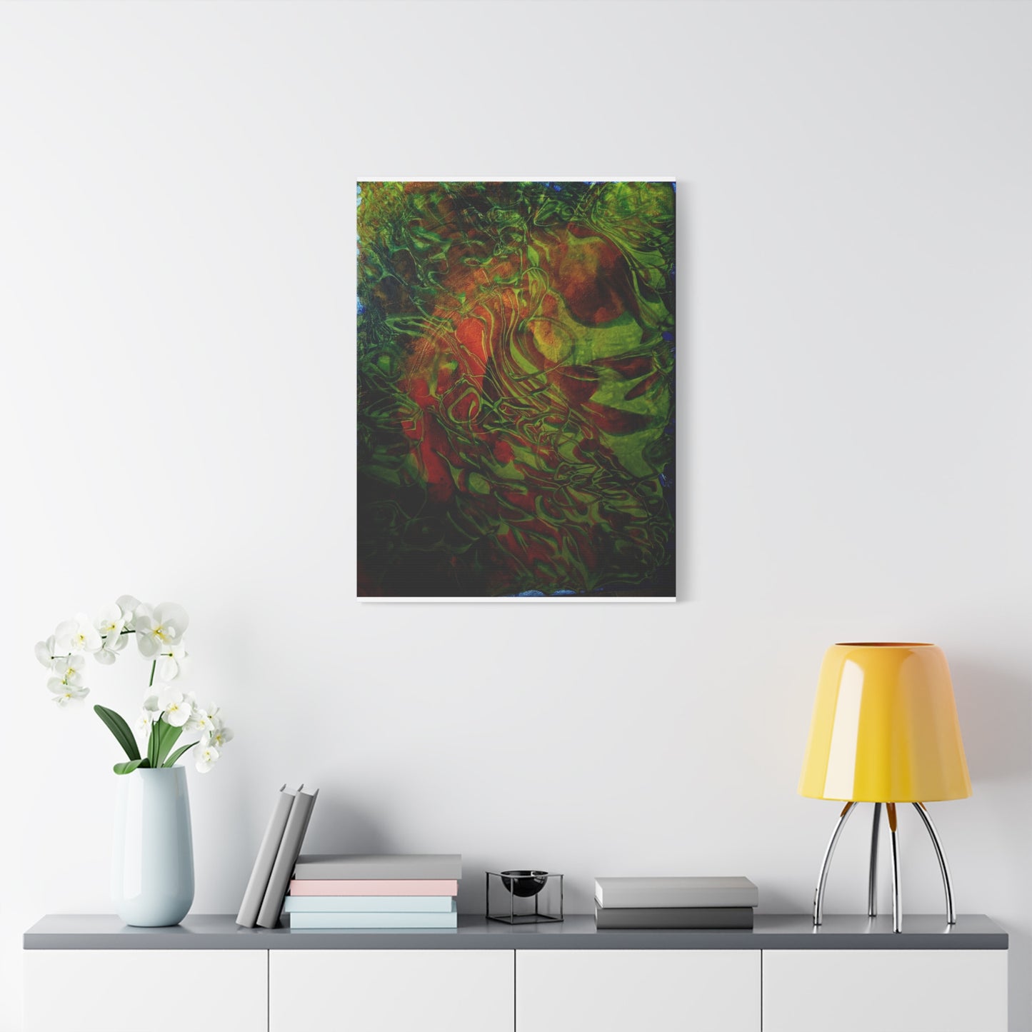 Abstract Green & Red Fluid Art Canvas Print
