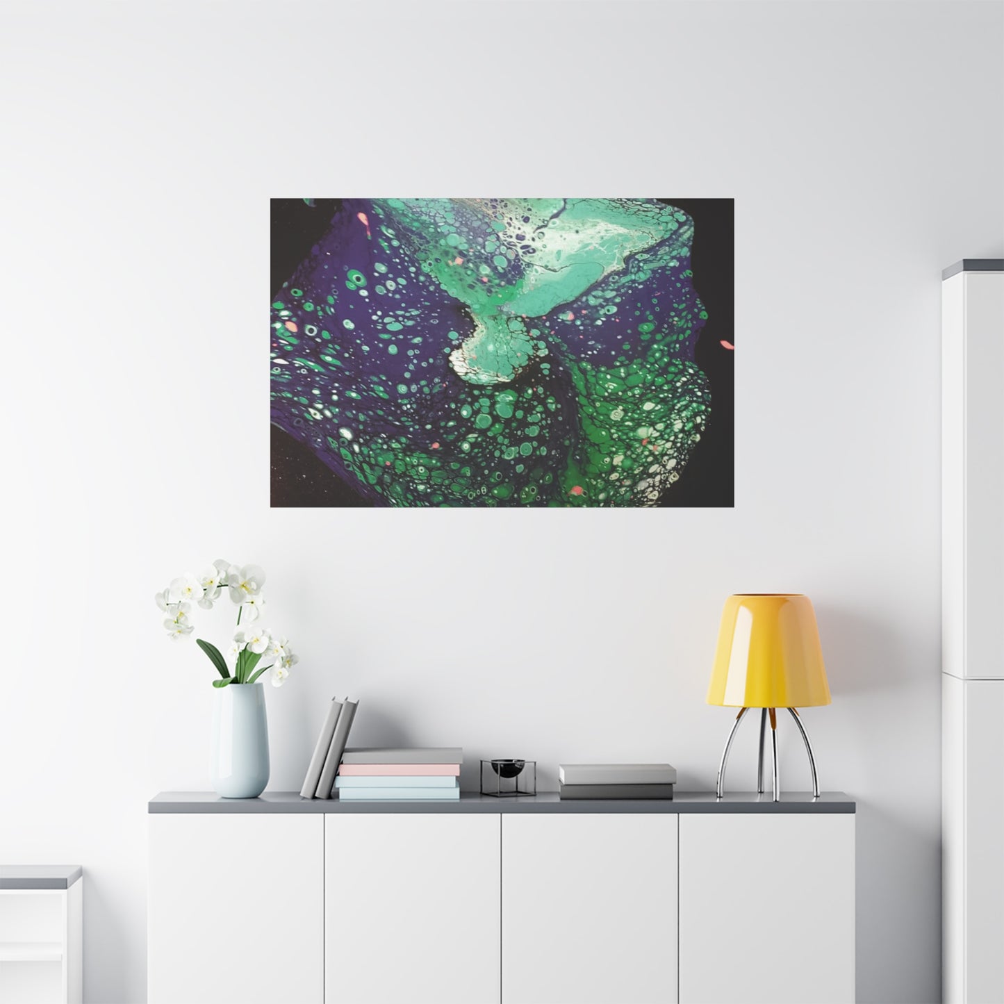 Abstract Green & Teal Fluid Art Canvas Print - Matte Stretched Wall Art