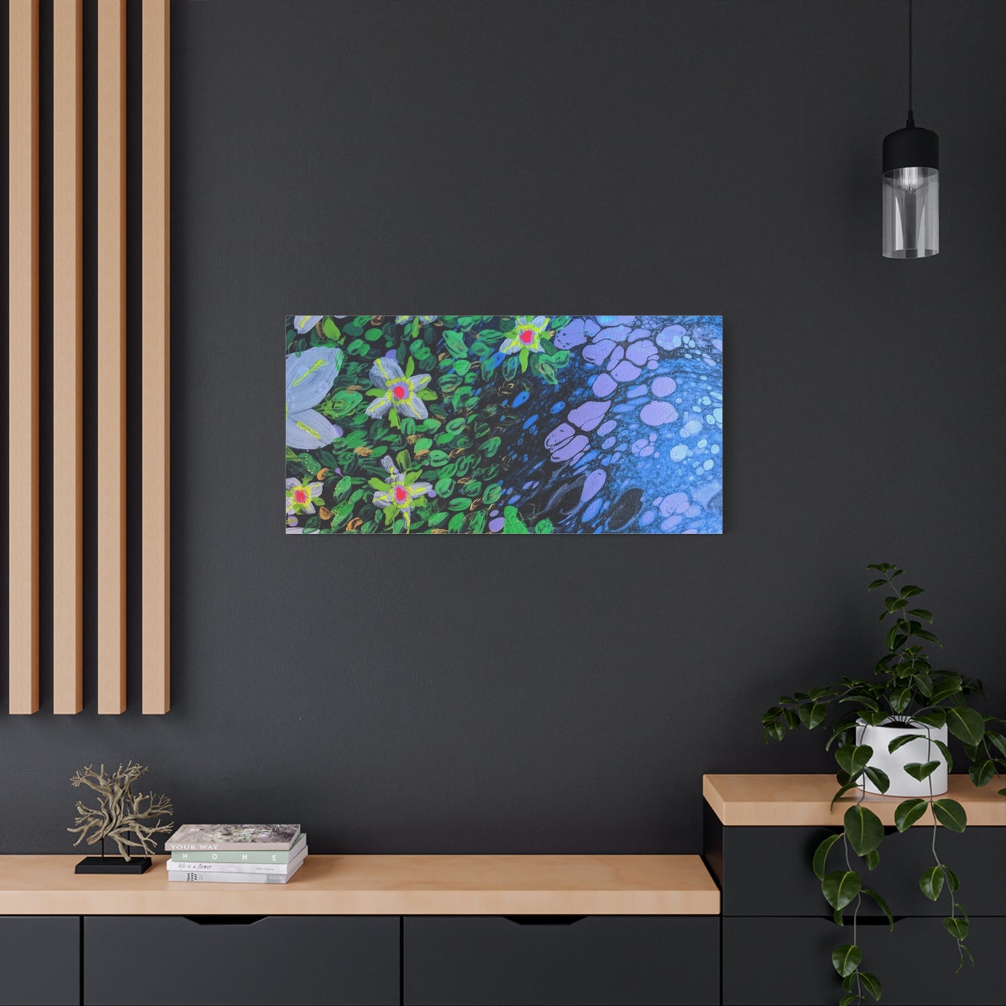 Floetrol&Flowers -  Reef Matte Canvas Wall Art — Blue & Green Abstract Flower Painting