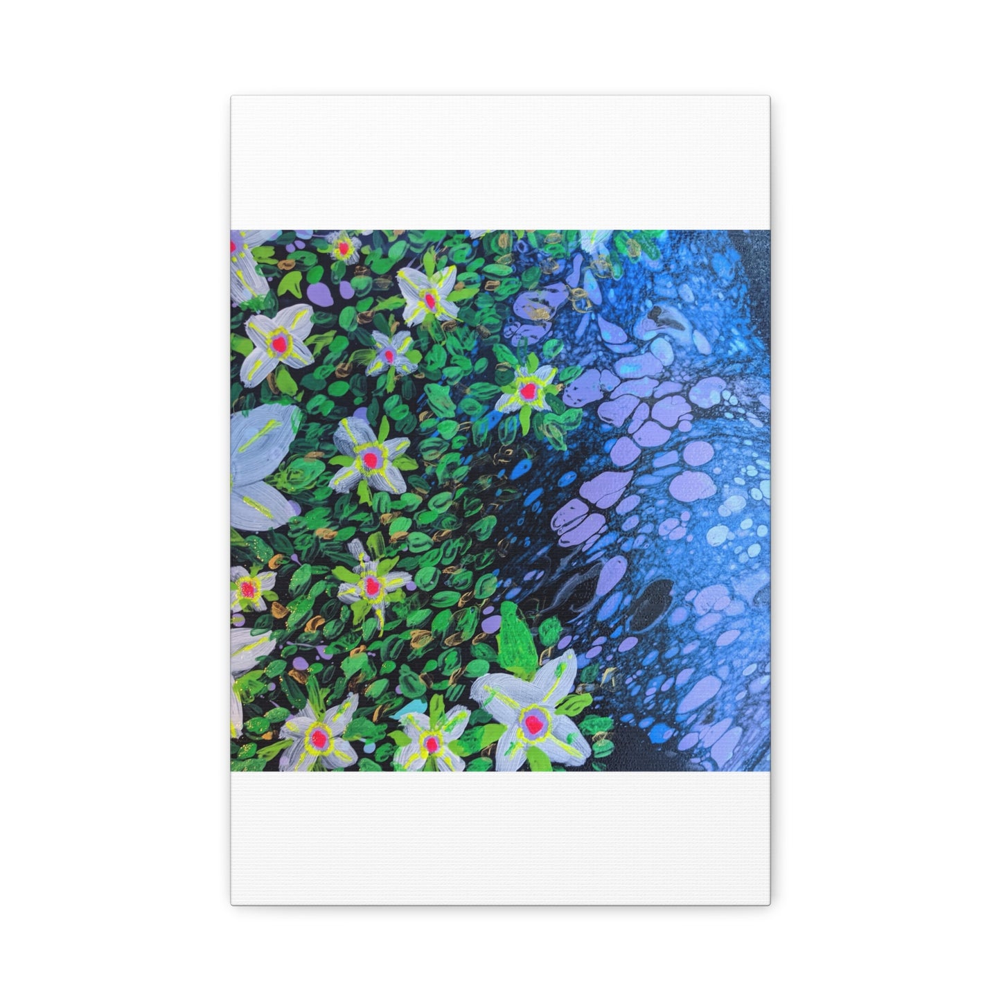 Floetrol&Flowers -  Reef Matte Canvas Wall Art — Blue & Green Abstract Flower Painting