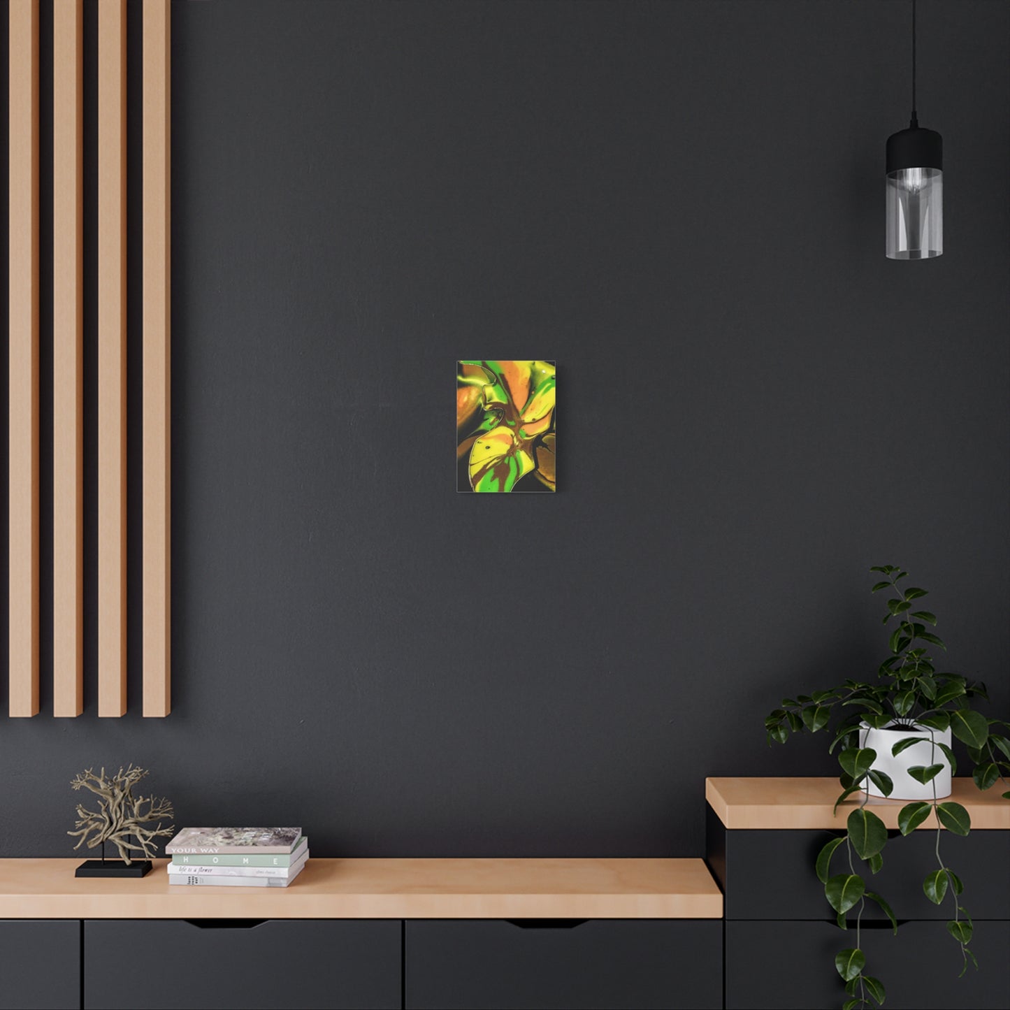 Abstract Green & Gold Fluid Art Matte Canvas Print (Stretched)