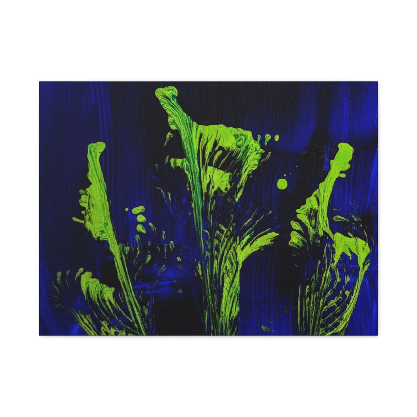 calla_lillies_pt.2 - Neon Floral Abstract Canvas Print — Blue & Lime Stretched Wall Art